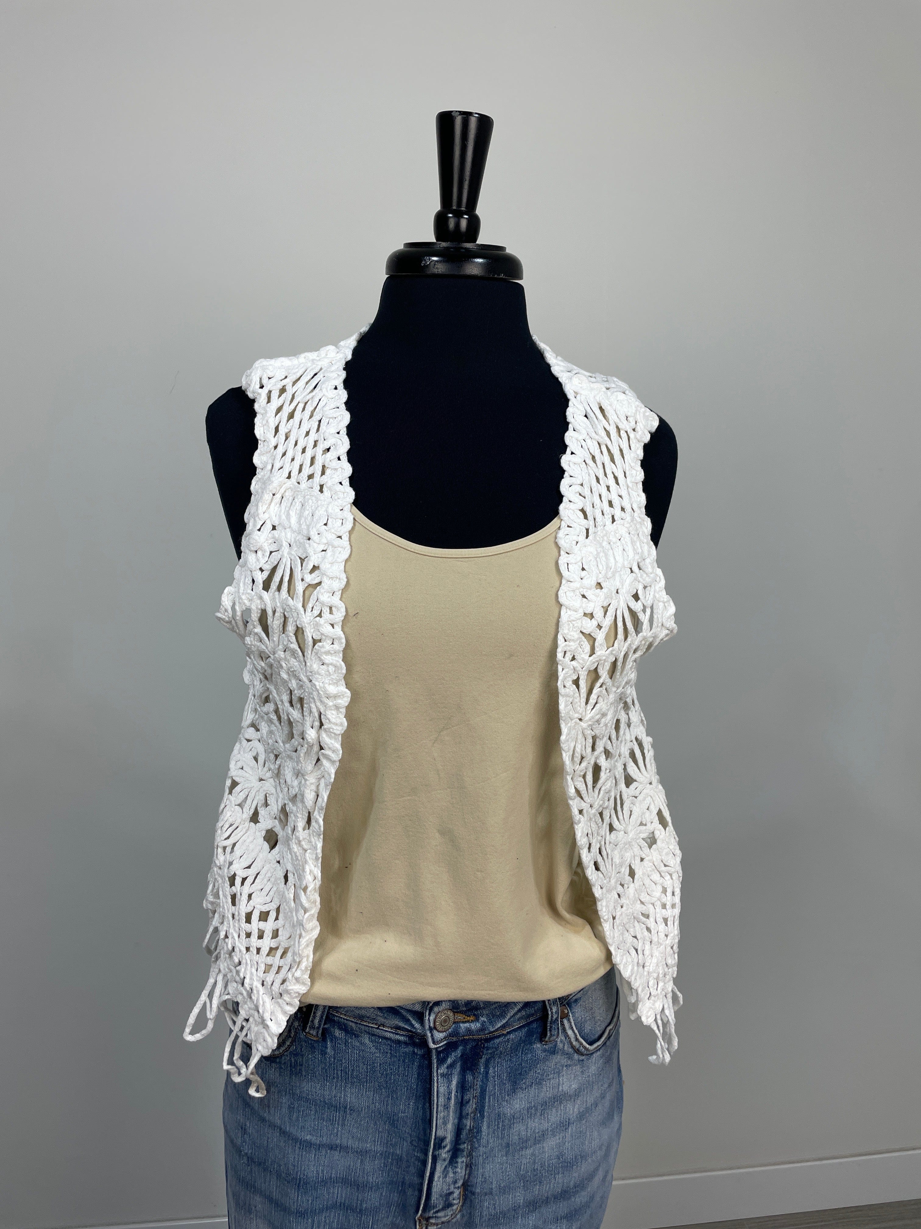 White Crochet Vest OS