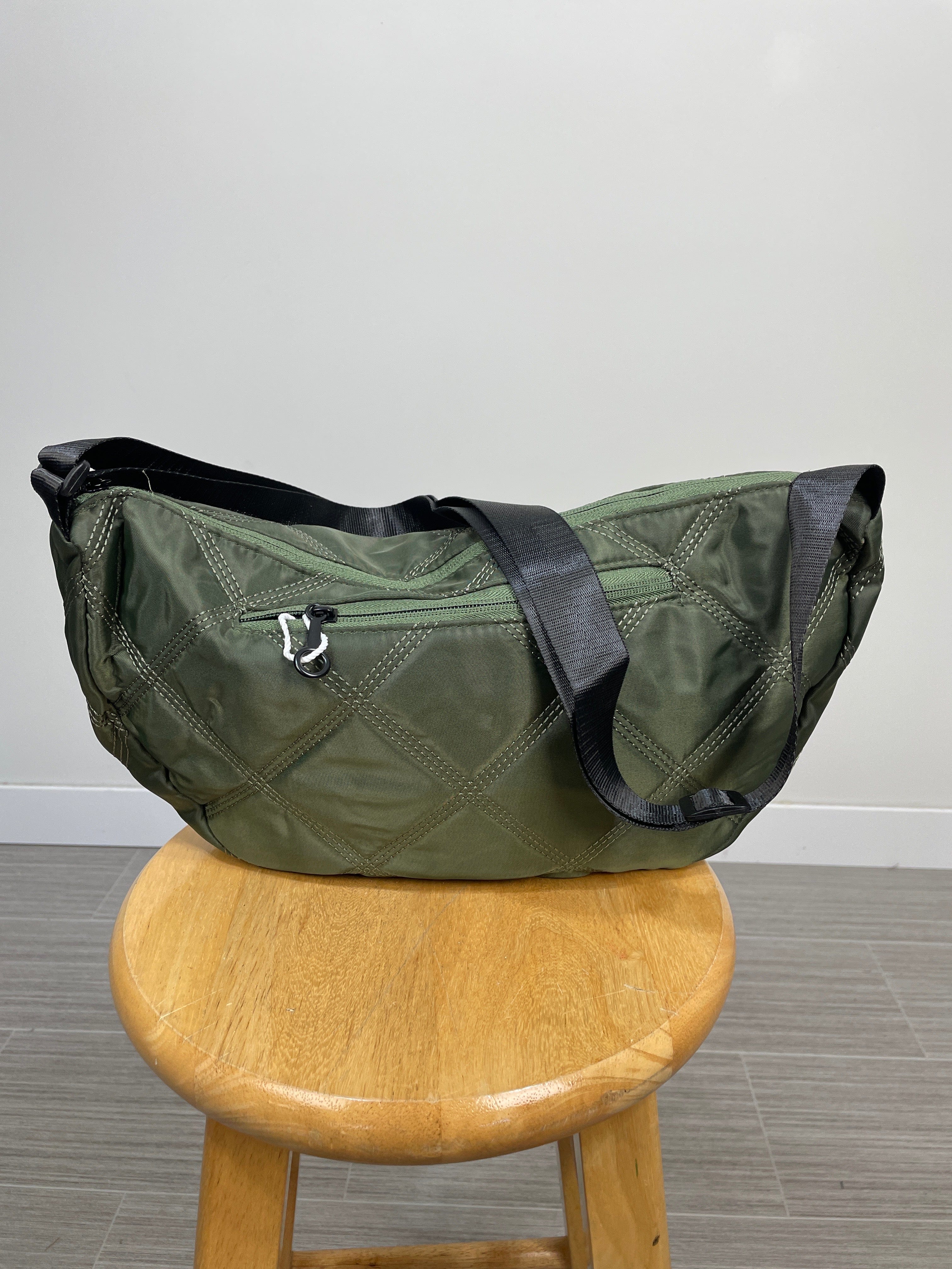 Olive Quilted Crescent Crossbody