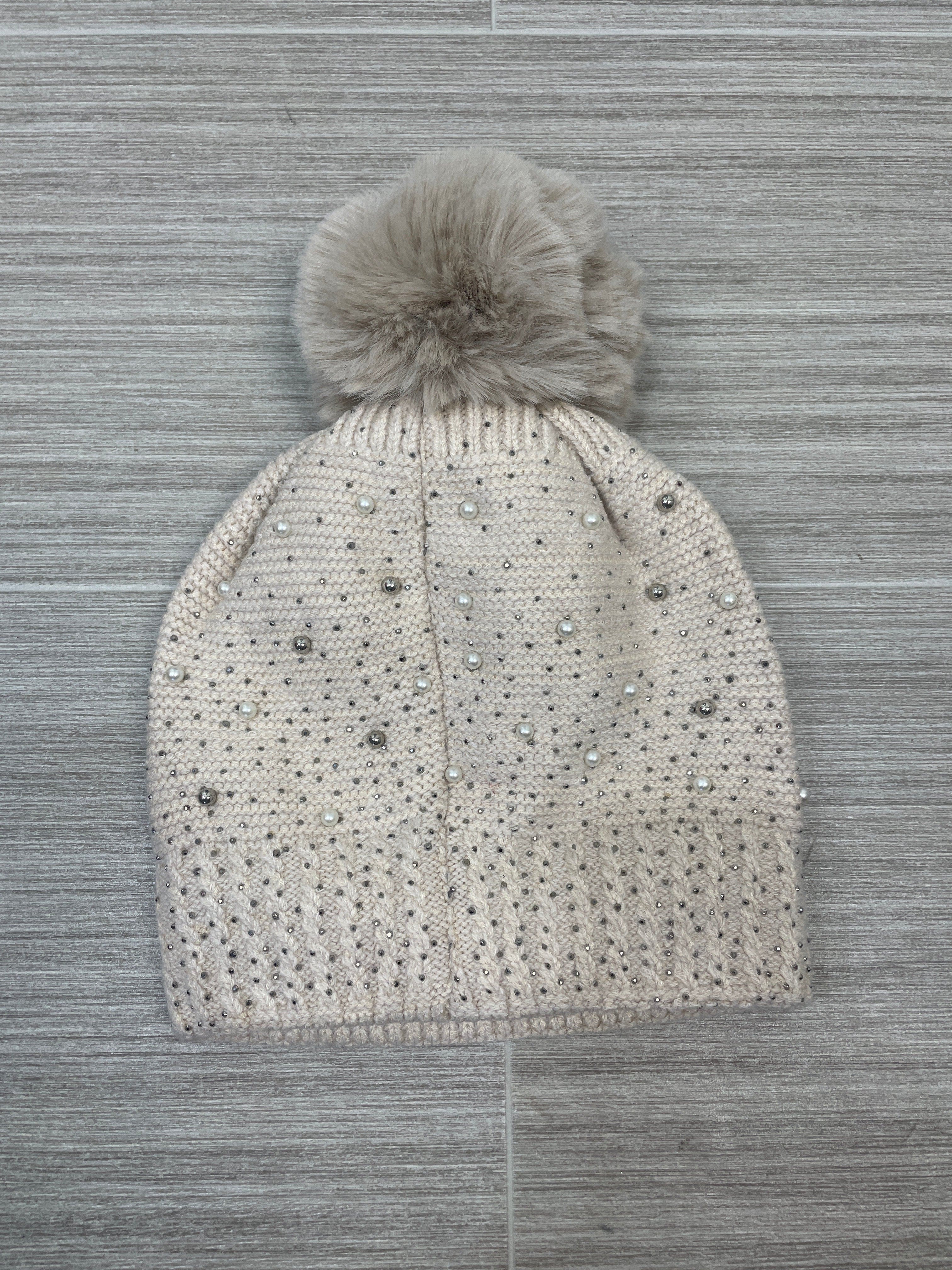 Tan Pearl Bling Fleece Lined Hat