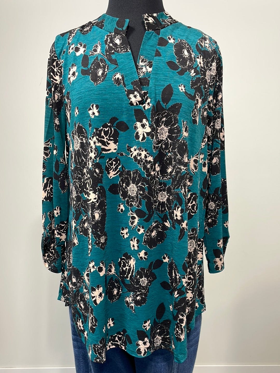 Teal & Black Floral Lizzy Top