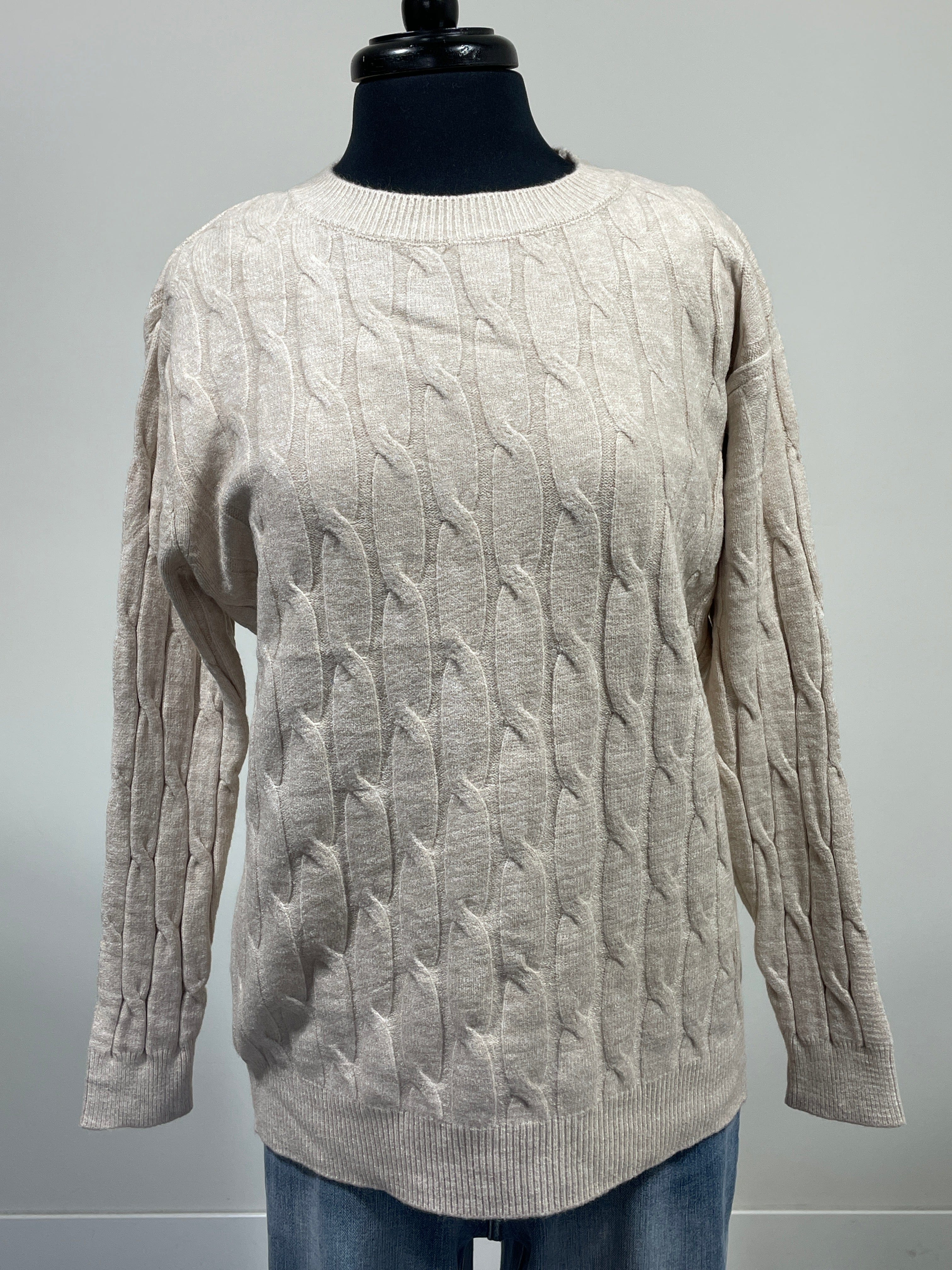 Oatmeal Cable Knit Sweater OS