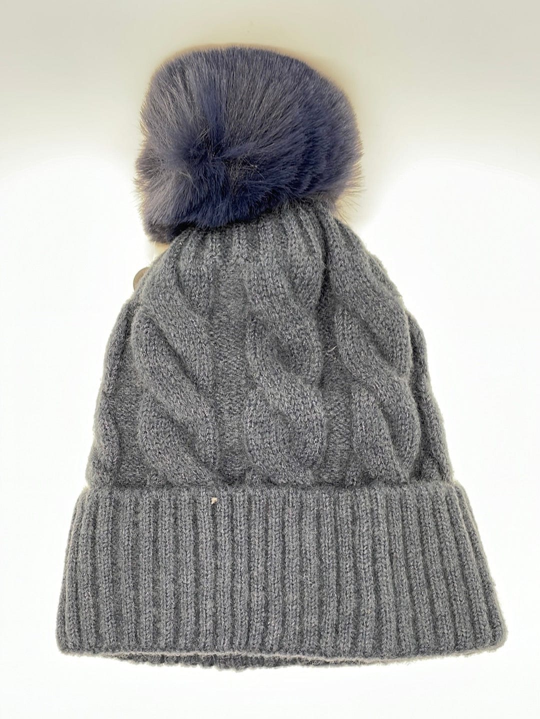 Navy Twisted Knit Fur Lined Hat