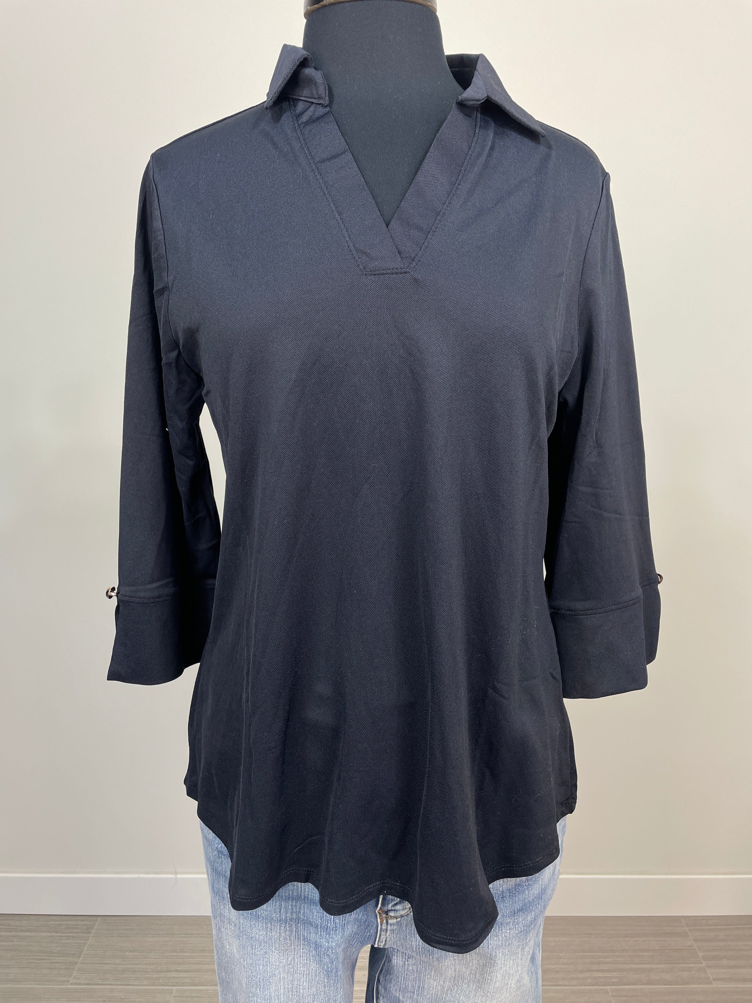 Jet Black 3/4 Notch Sleeve Sailaway Top