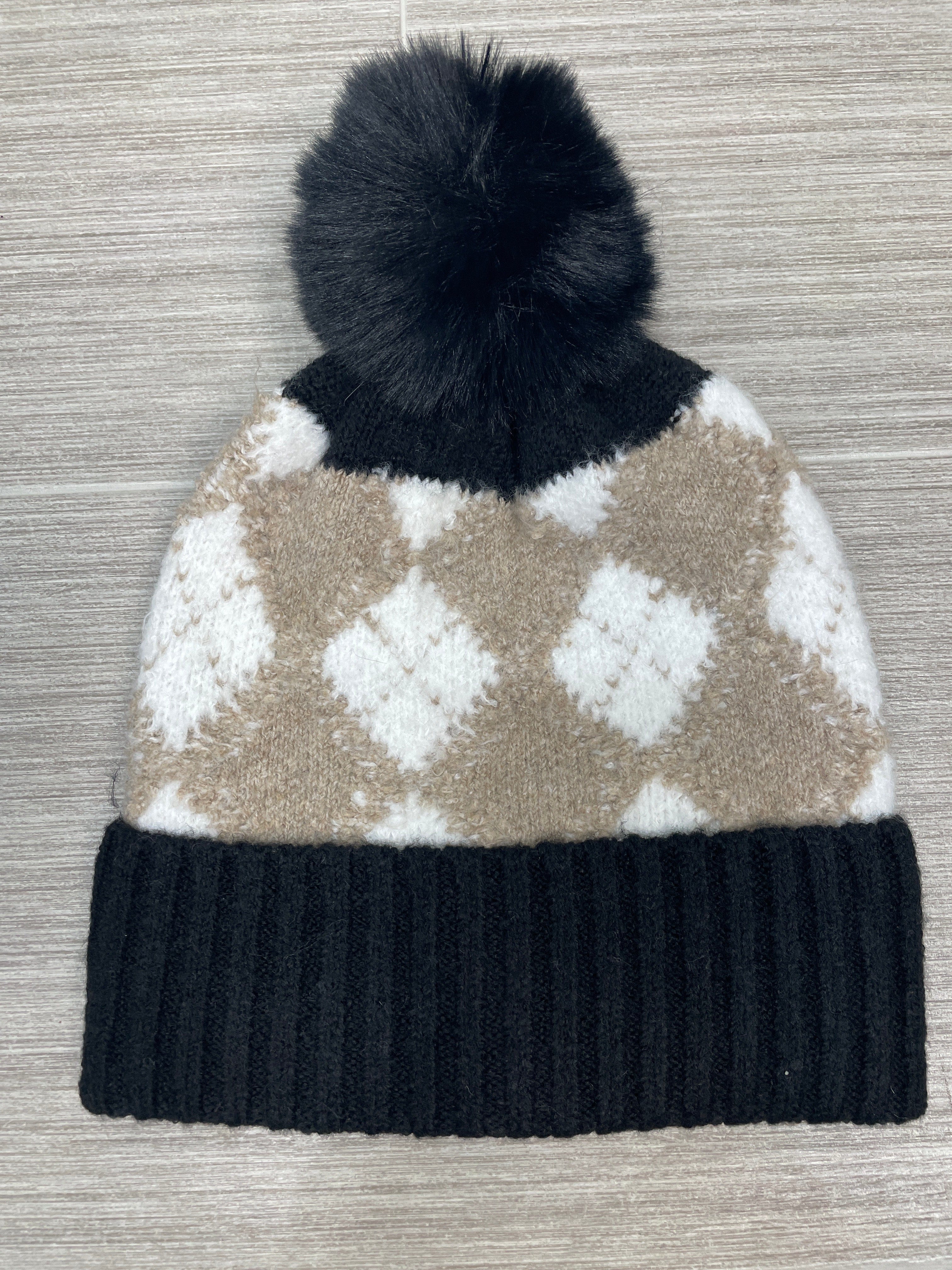 Black Argyle Pom Beanie