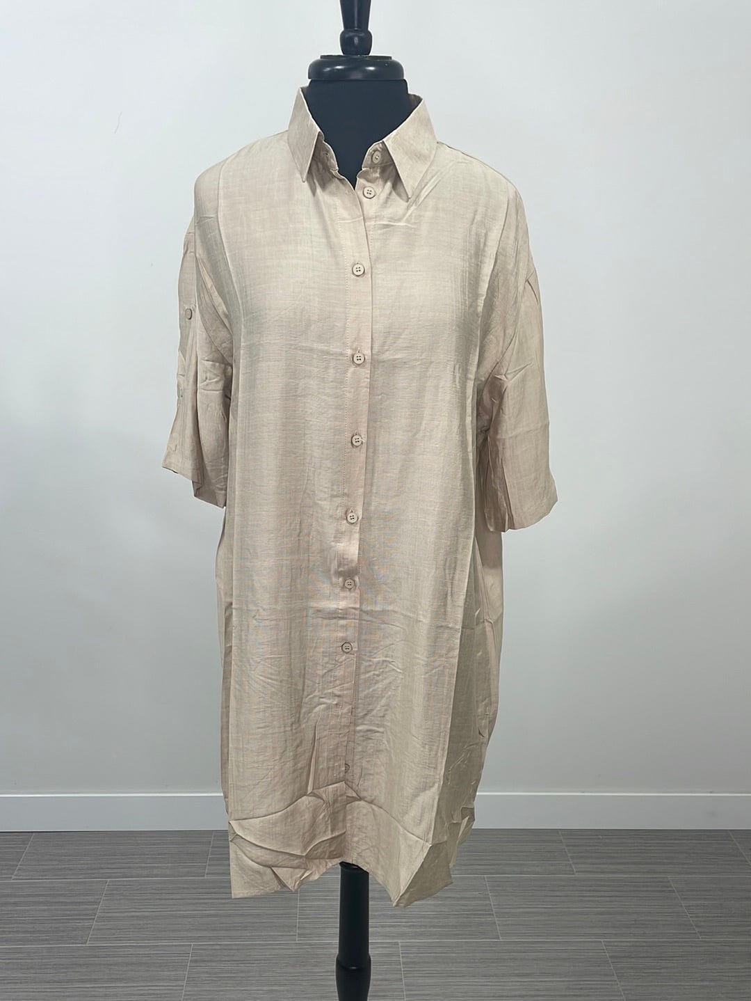 Light Caramel Button Up Cuff Dress