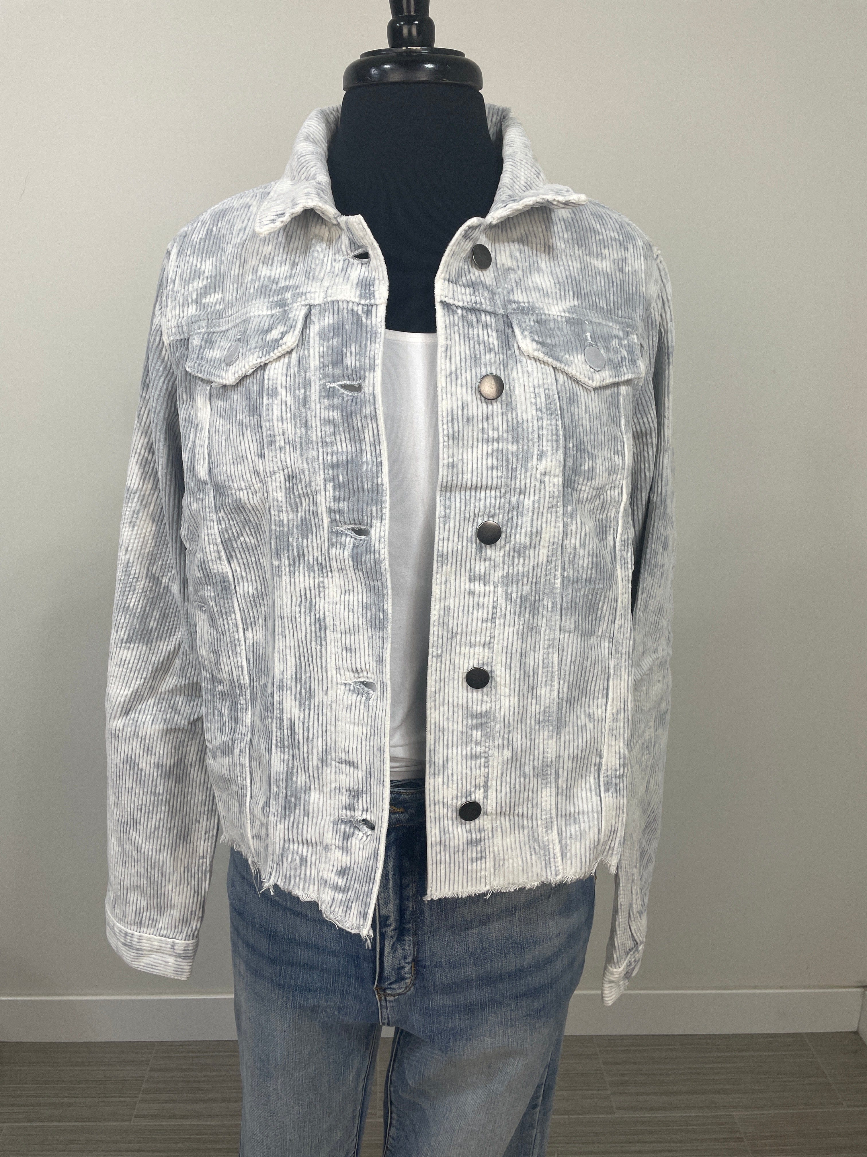 Grey Corduroy Button Closure Jacket