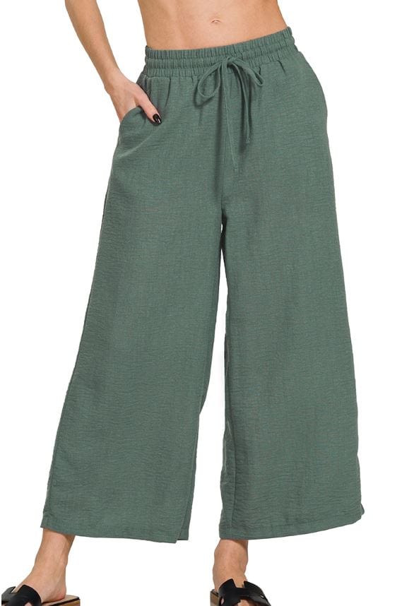 Ash Jade Woven Crepe Drawstring Crop Pant