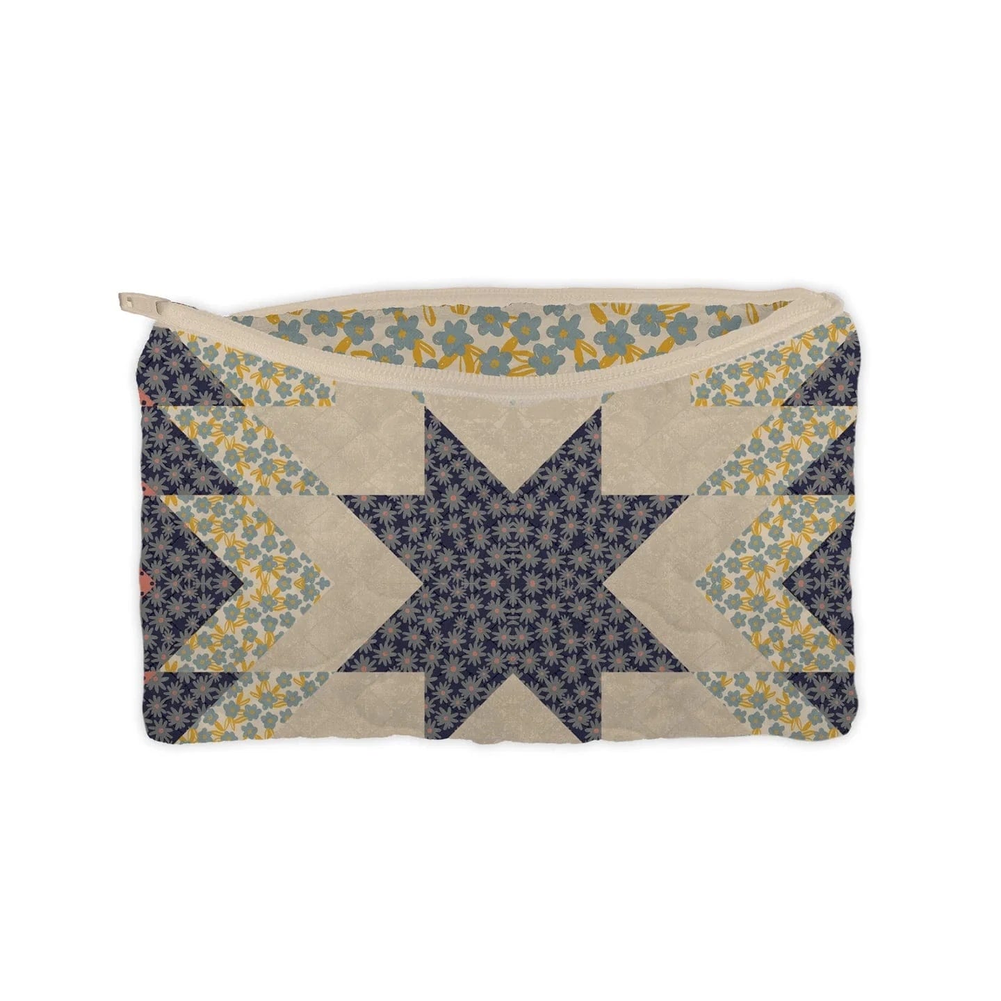 Adeline Patchwork Coral Quilted Small Makeup Bag