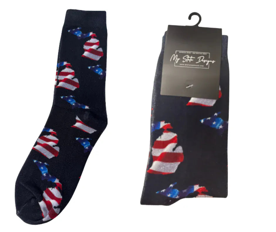 Michigan Map American Flag Socks