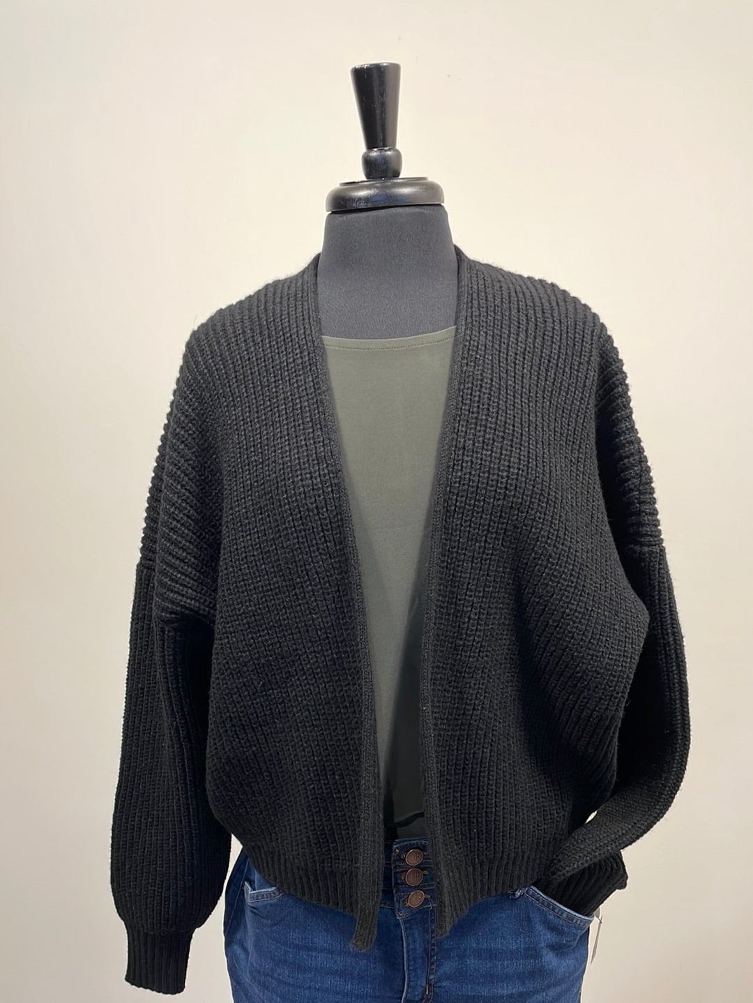 Black Drop Shoulder Cropped Cardigan