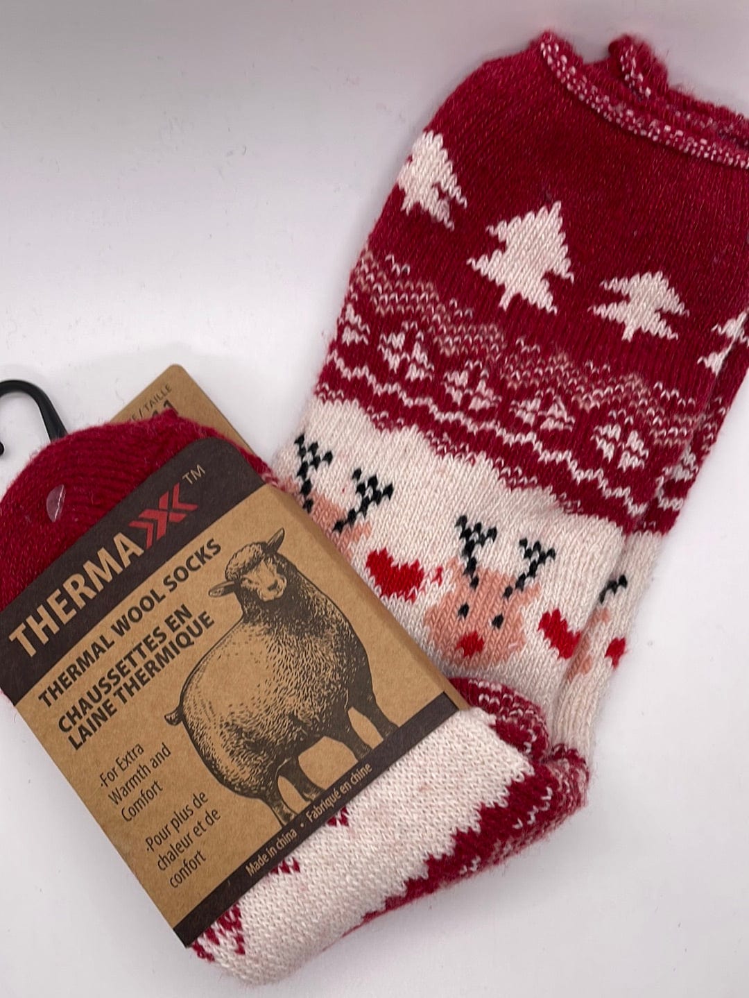 Maroon Print Thermal Wool Socks