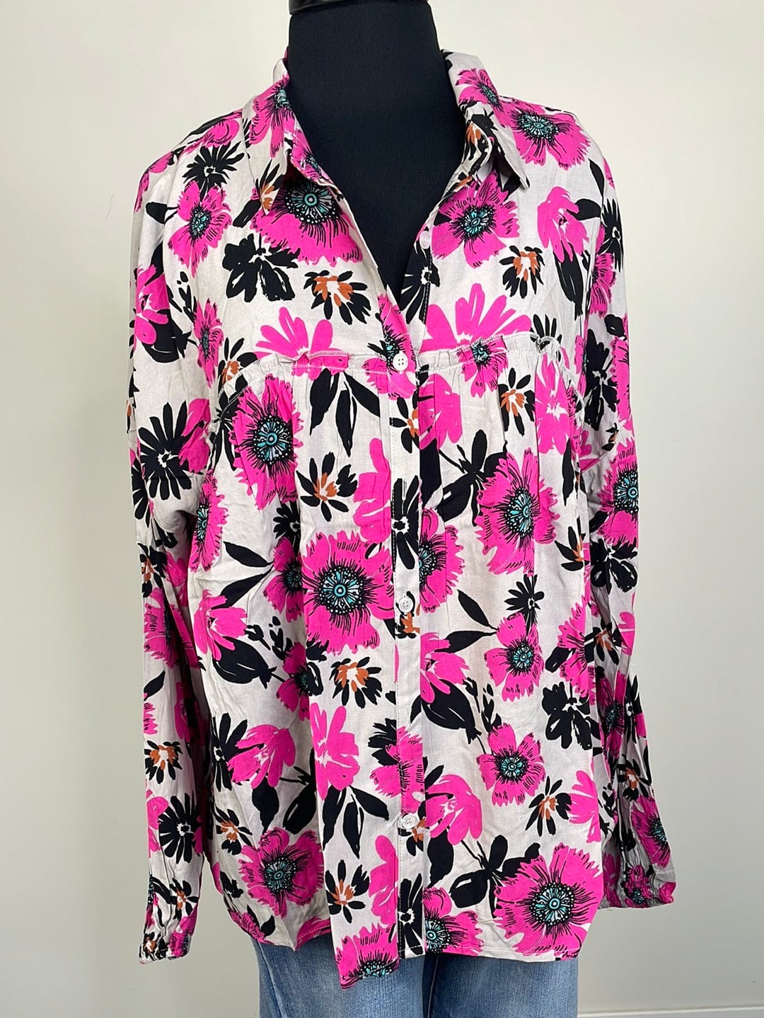 Beige & Bright Pink Floral Blouse