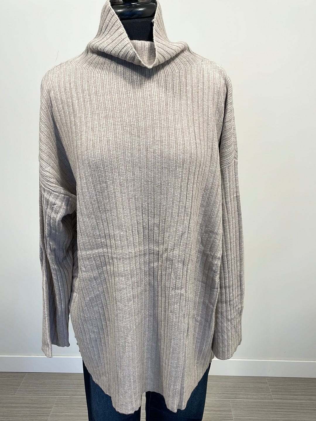Khaki Ribbed Mock Neck Sweater