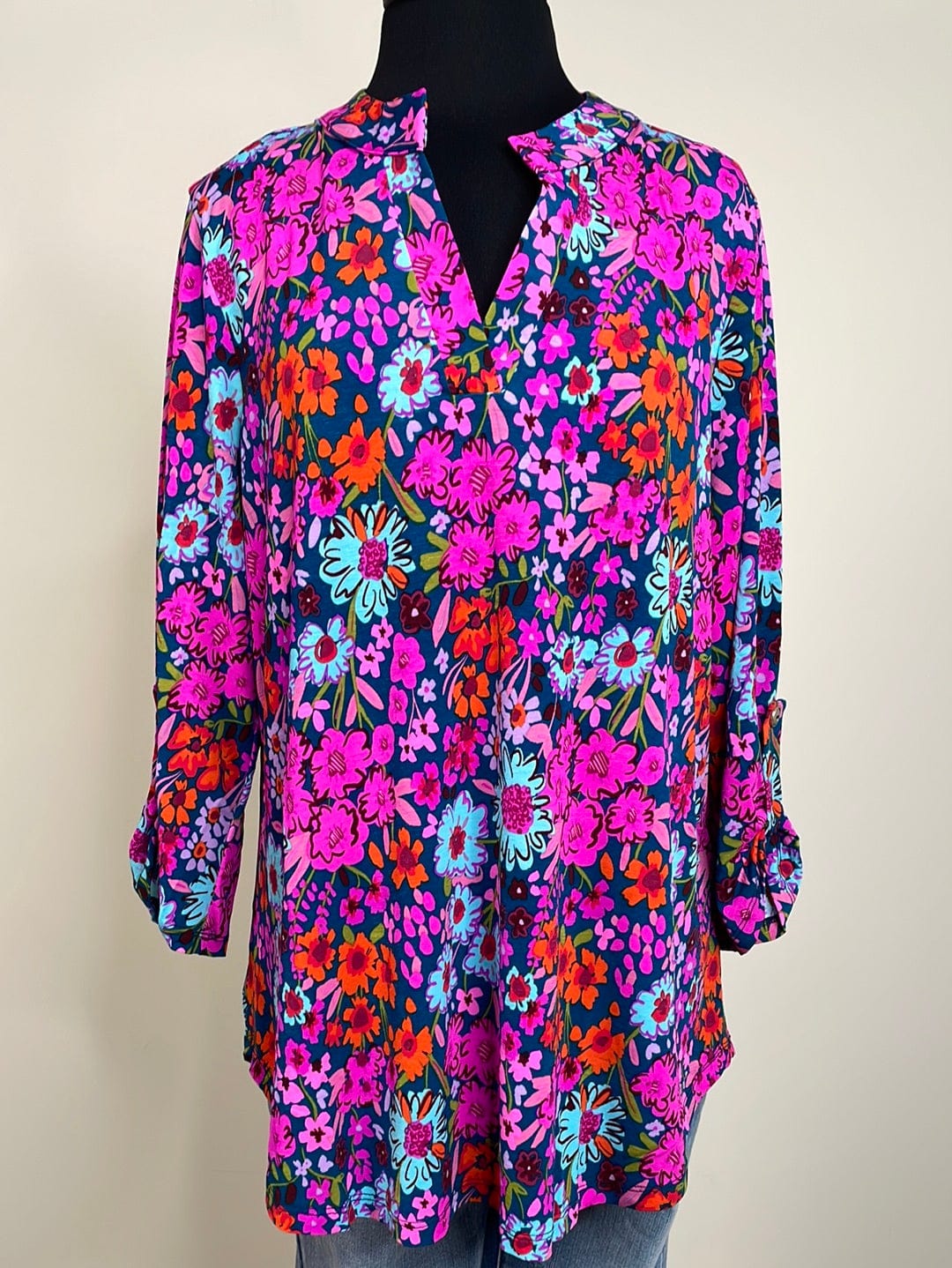 Teal w/Pink & Blue Floral Lizzy Top
