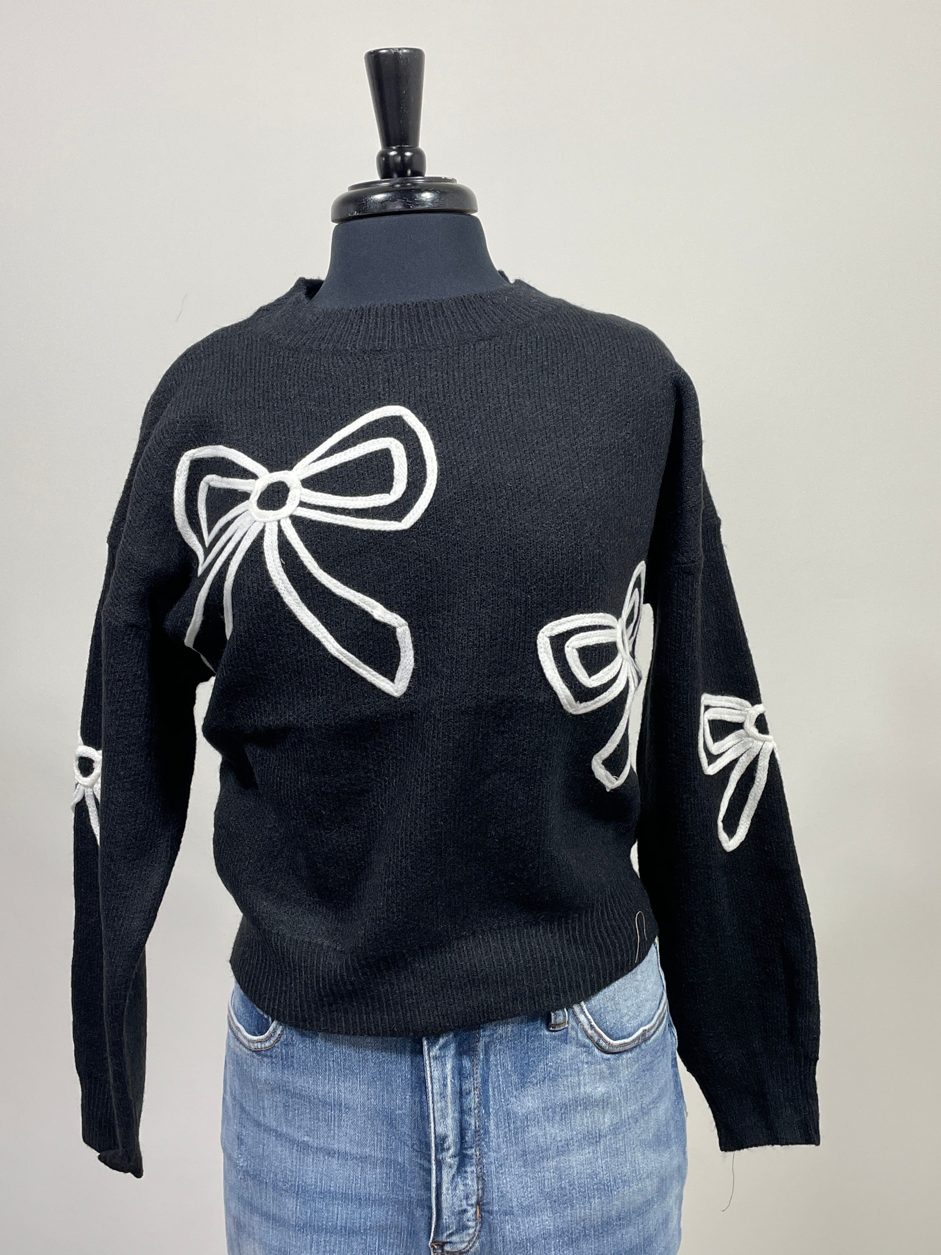 Black Ribbon Print Sweater
