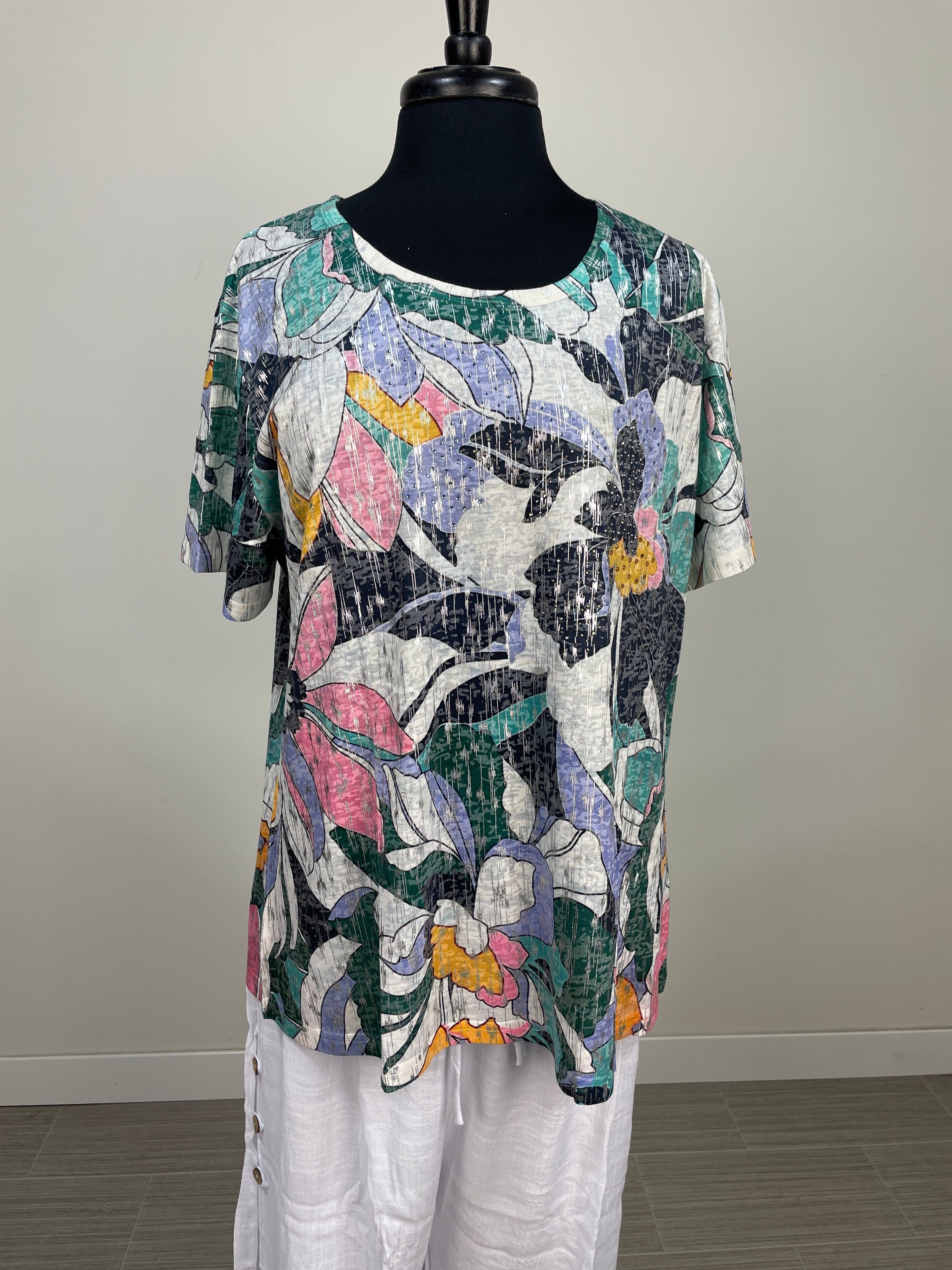 Teal Flower Print Top