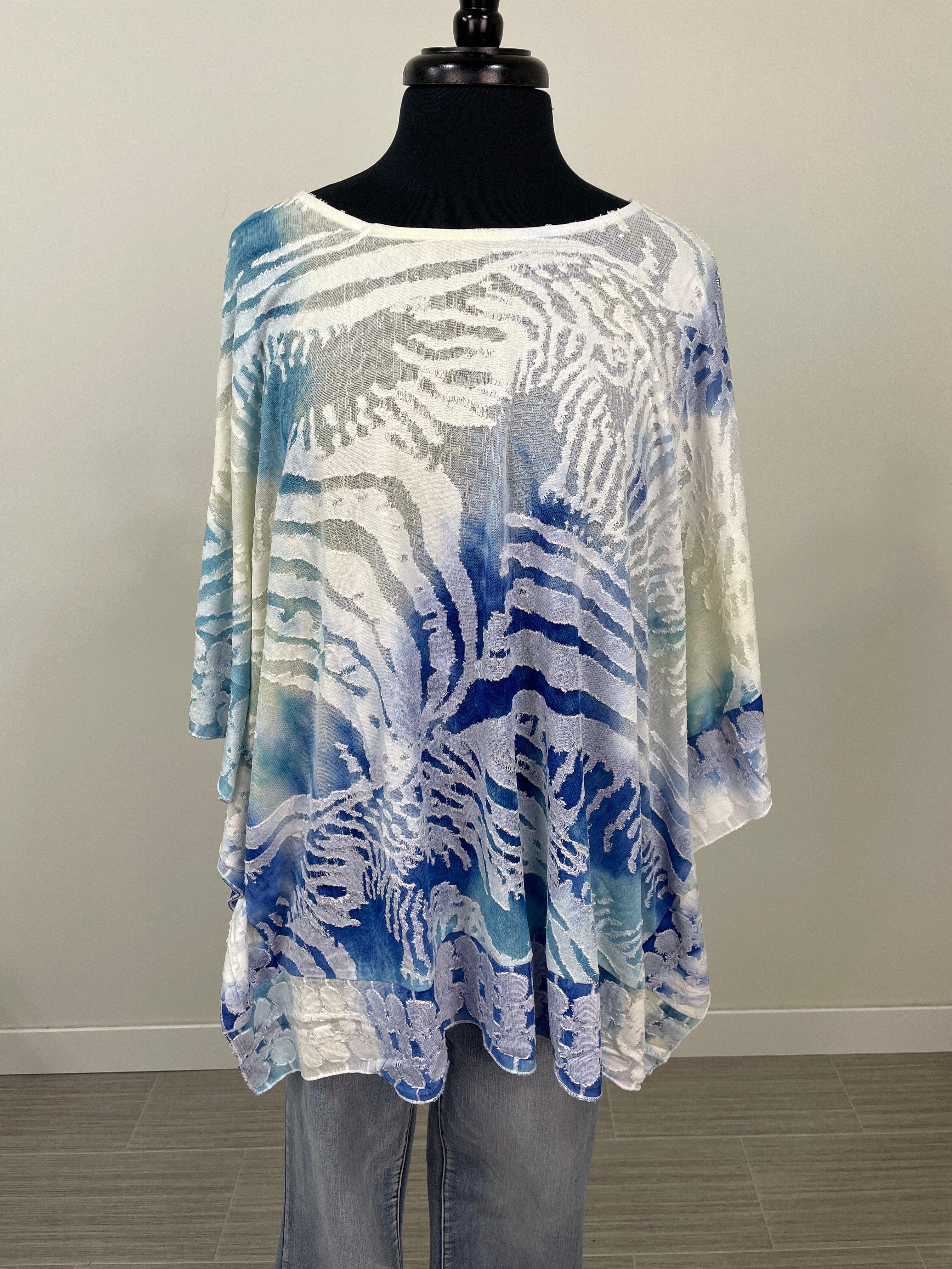 Sea Blue Textured Mesh Poncho