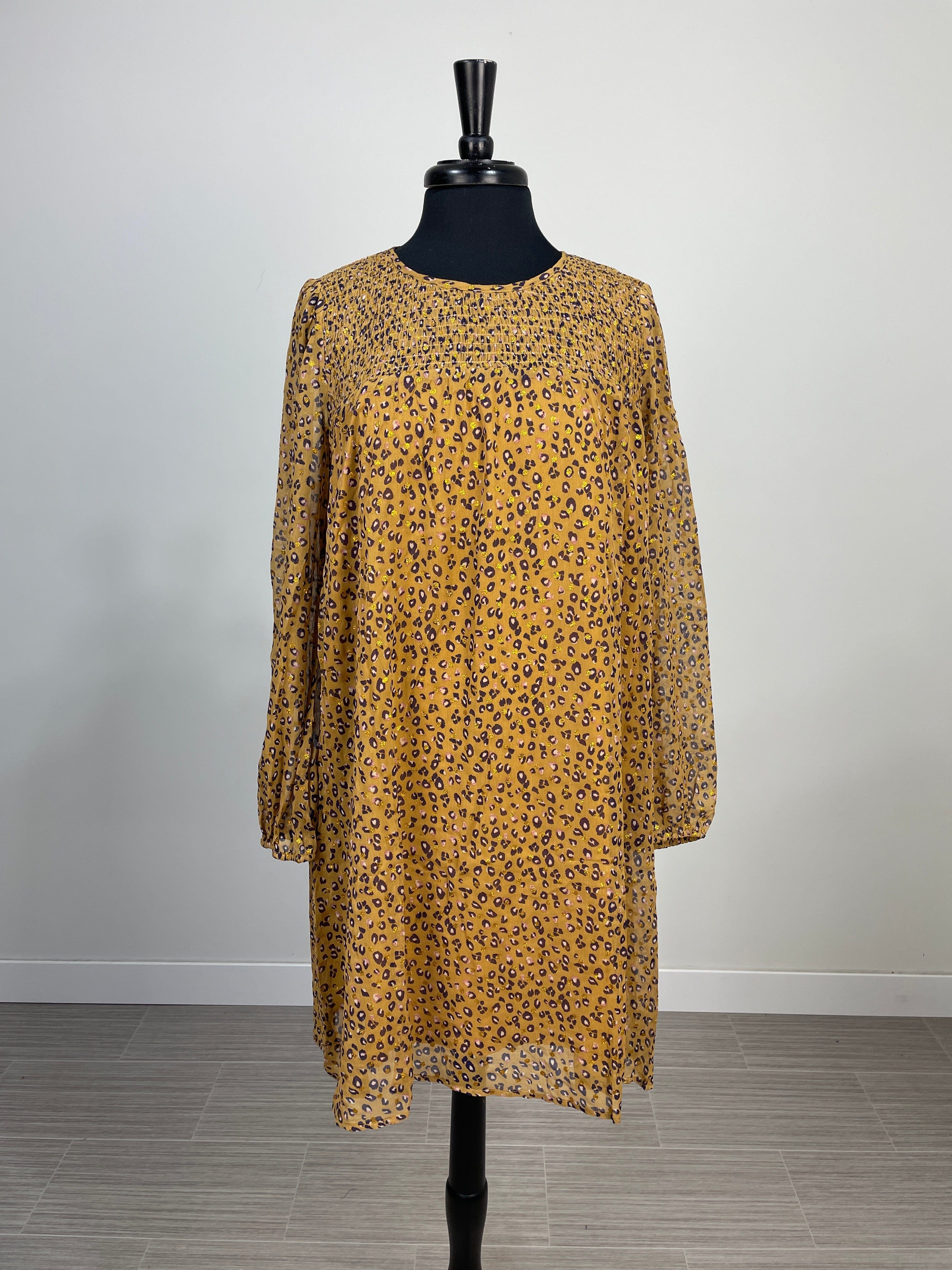 Mustard Glitter Leopard Dress