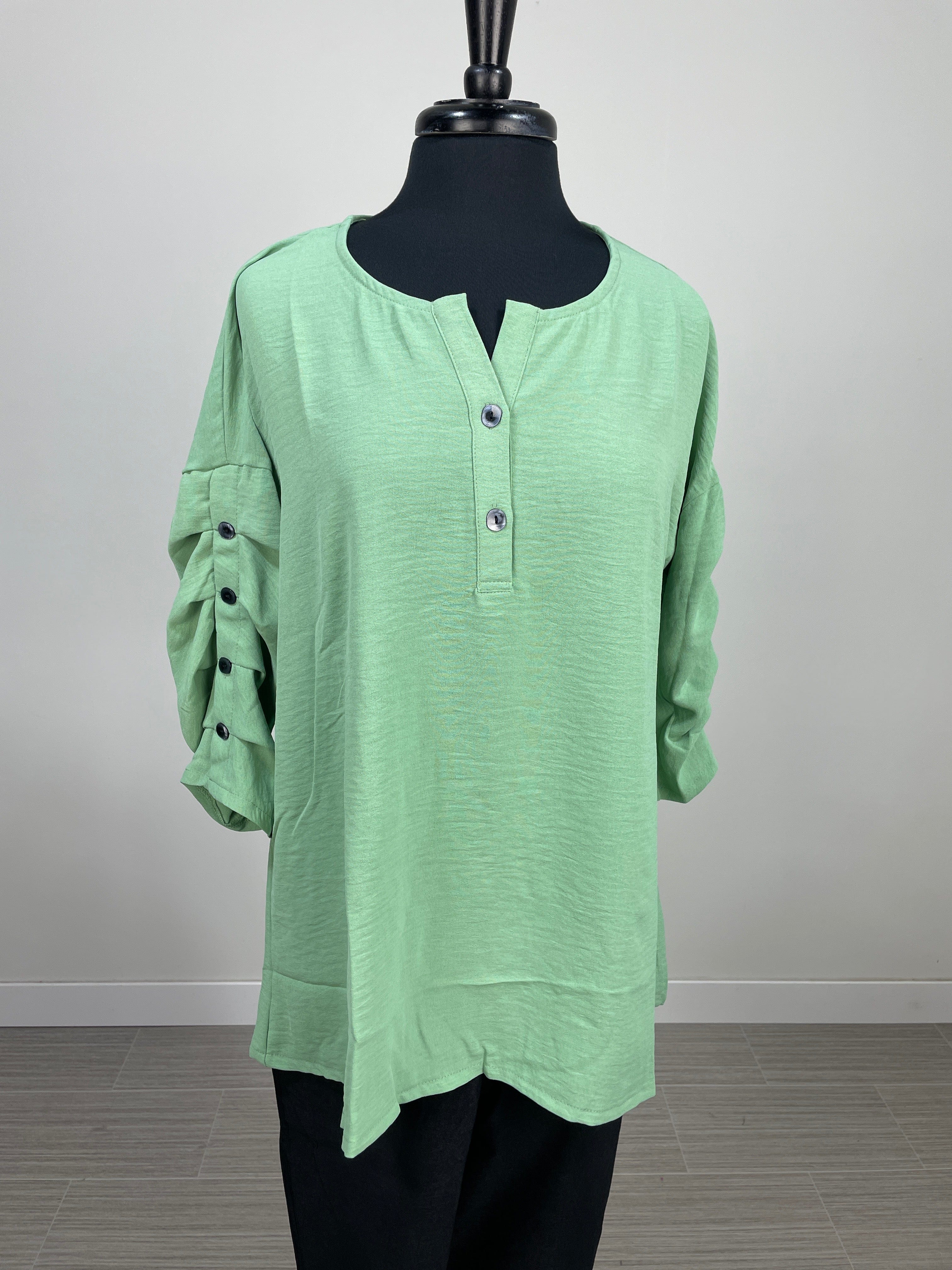 Moss 3/4 Sleeve Button Detail Blouse