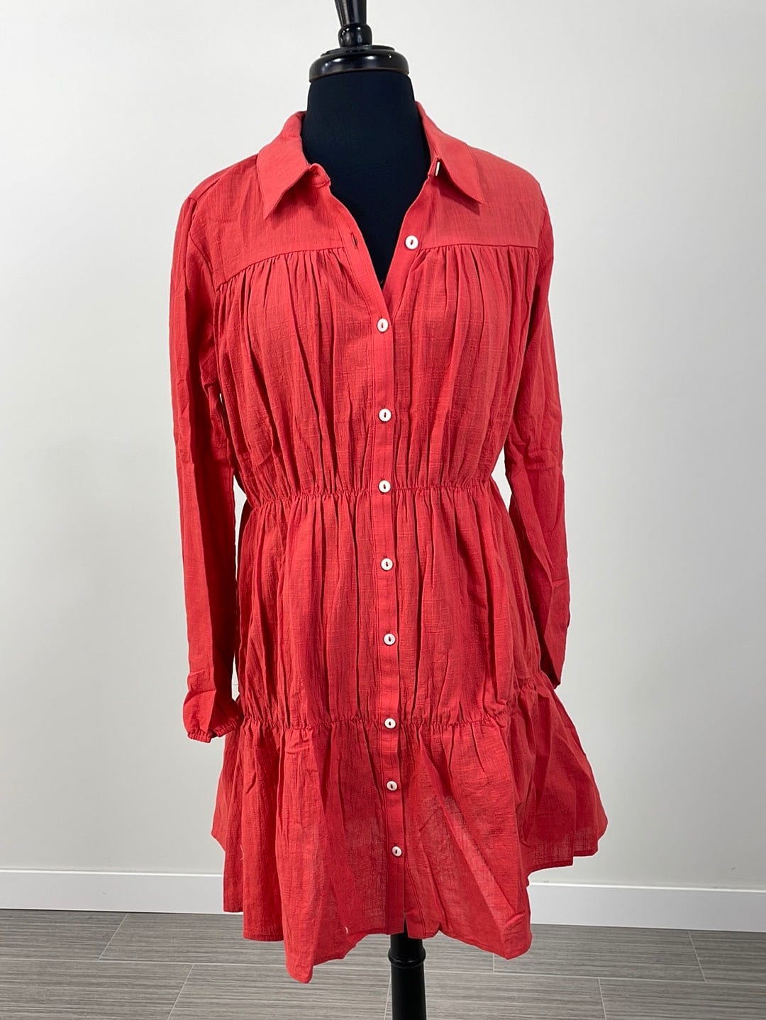 Vermilion Button Down Tiered Midi Dress