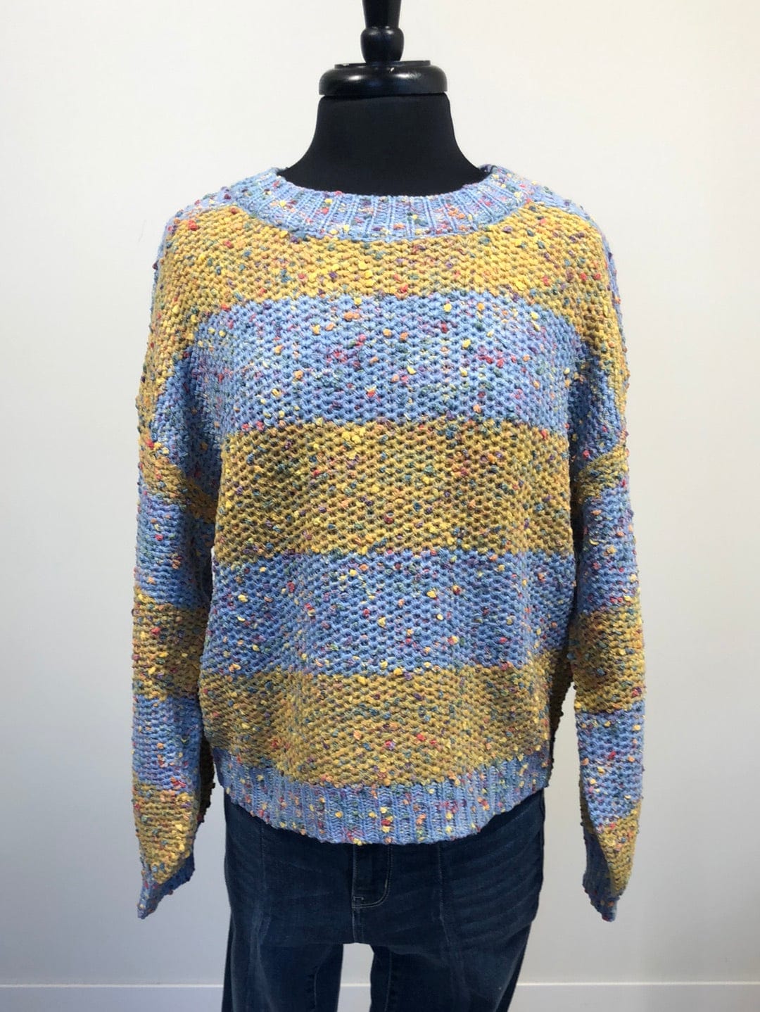 Blue & Yellow Colorblock Popcorn Sweater