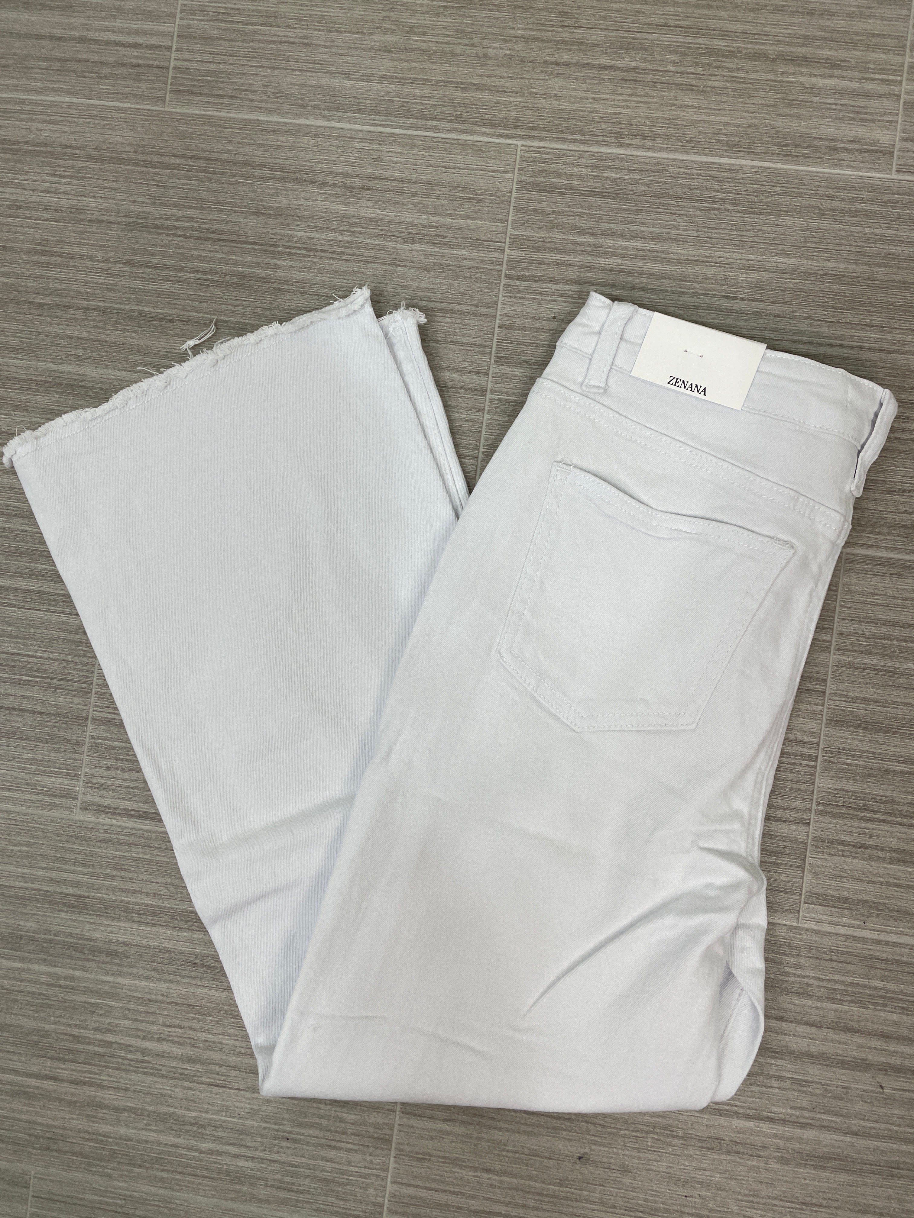 White High Waist Frayed Hem Bootcut Denim