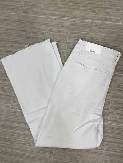 White High Waist Frayed Hem Bootcut Denim