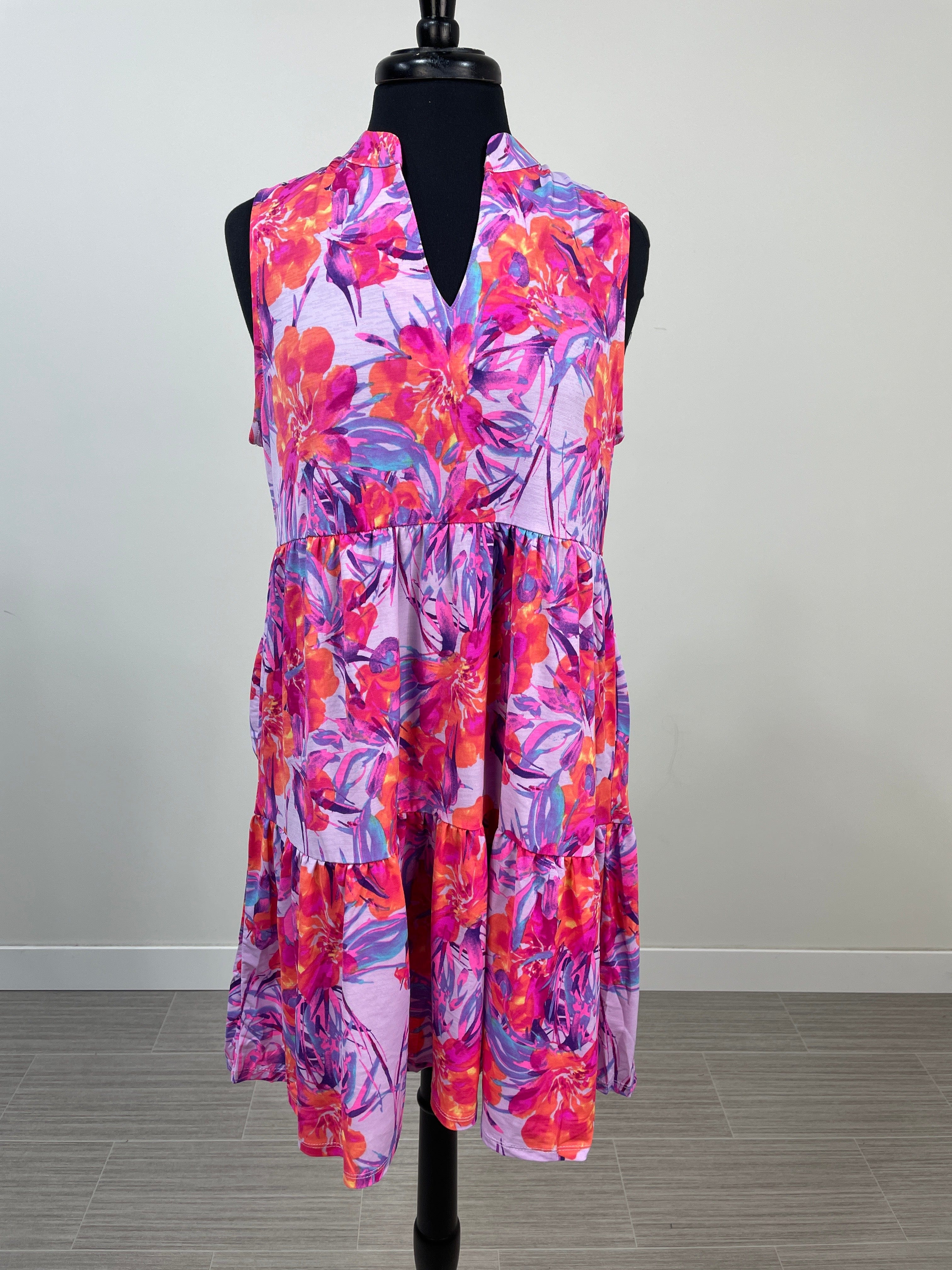 Magenta Bright Floral Tiered Dress