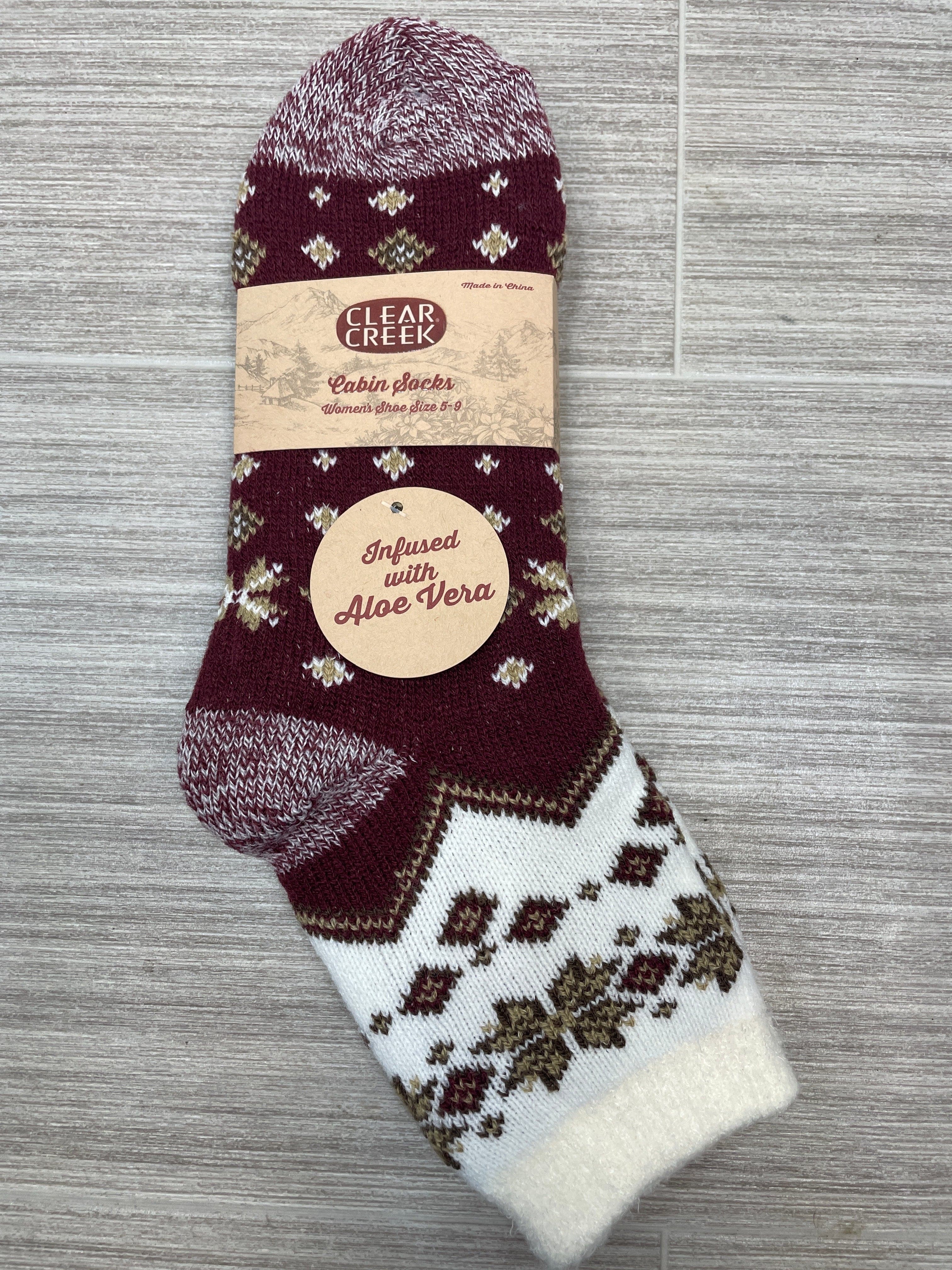 Burgundy Snowflake Aloe Cabin Sock