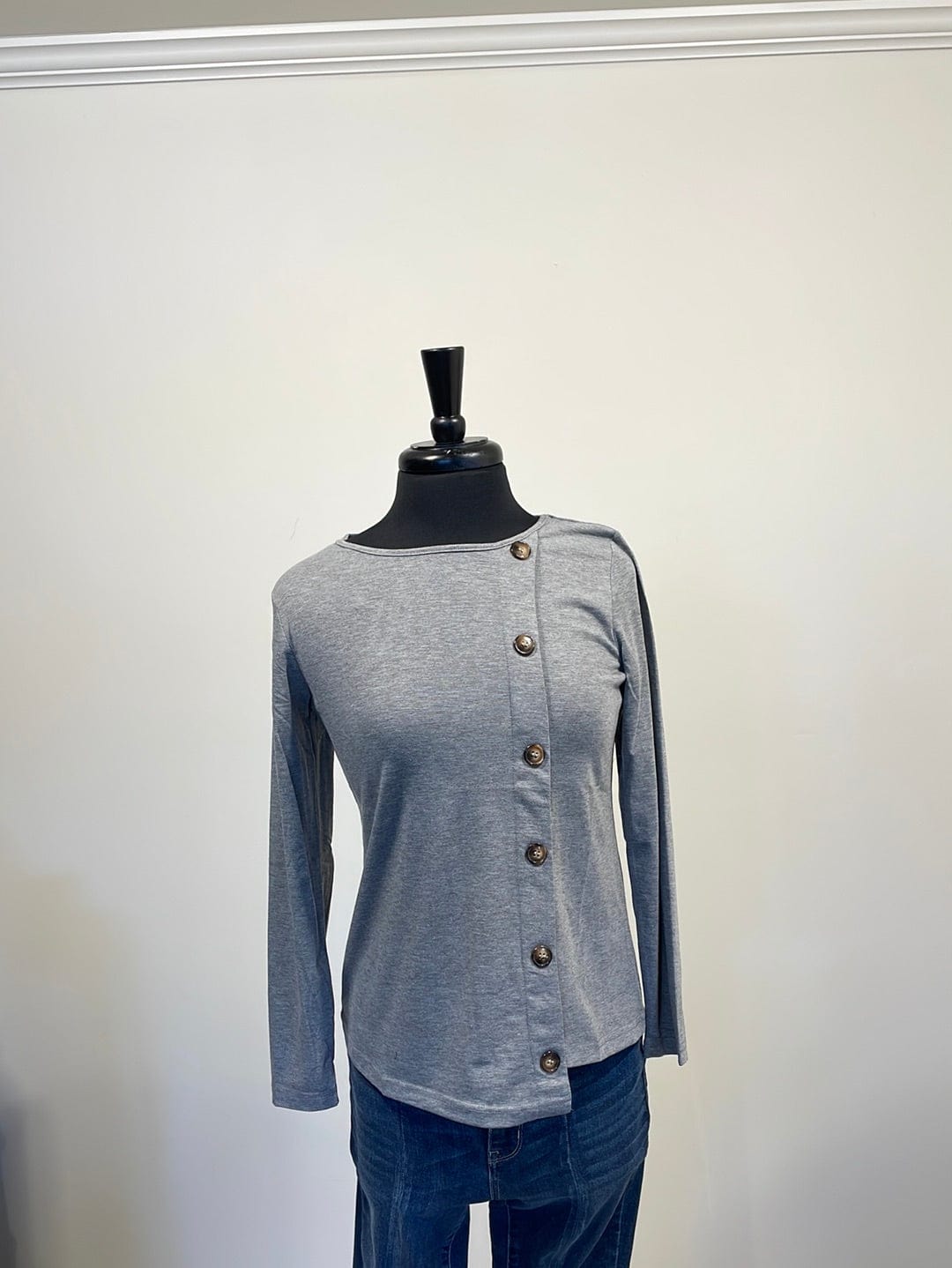 Heathered Grey Button Detail Top