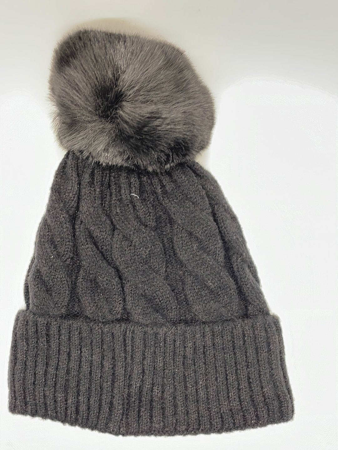 Black Twisted Knit Fur Lined Hat