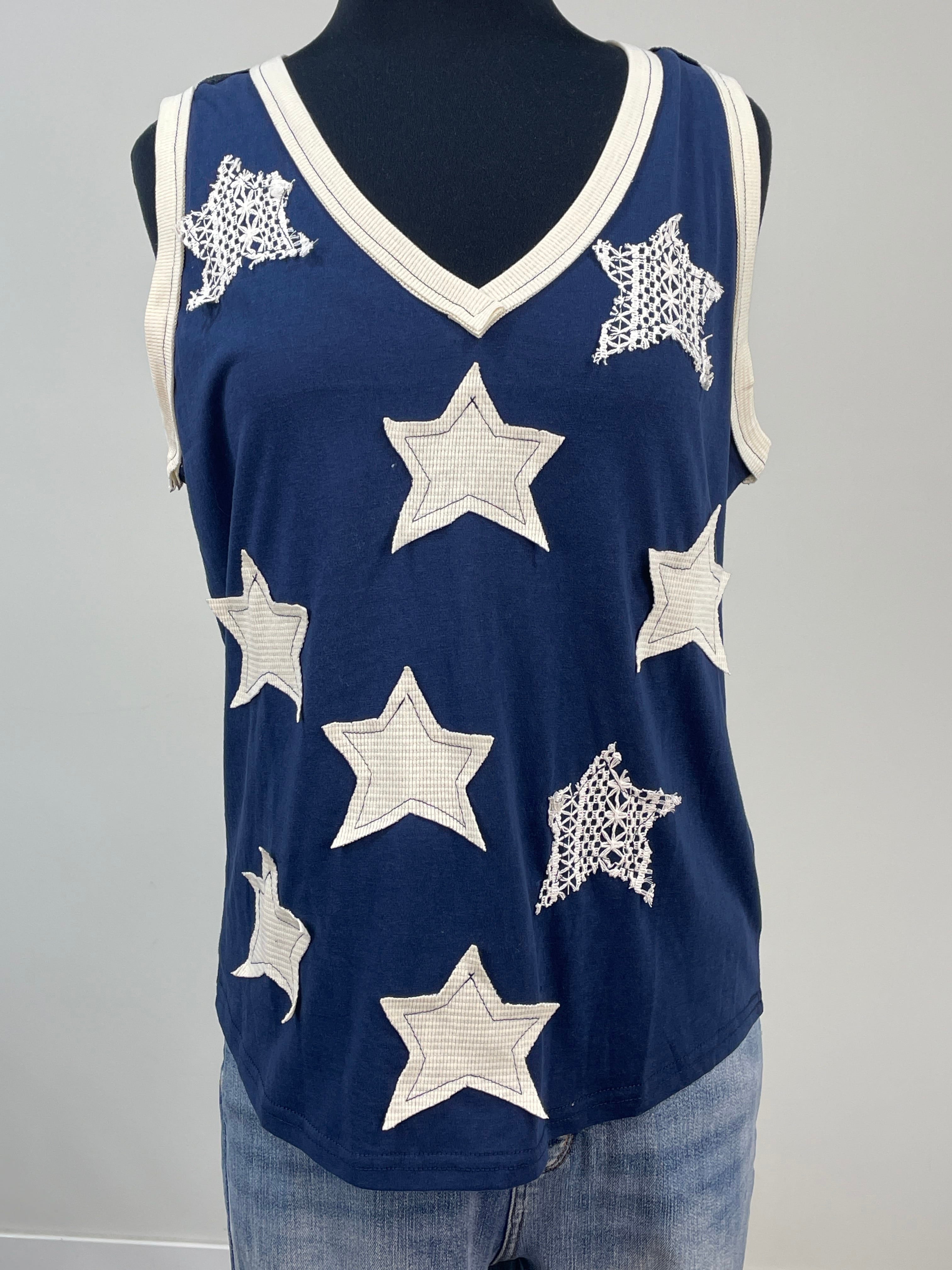 Navy with Ivory Stars Tank