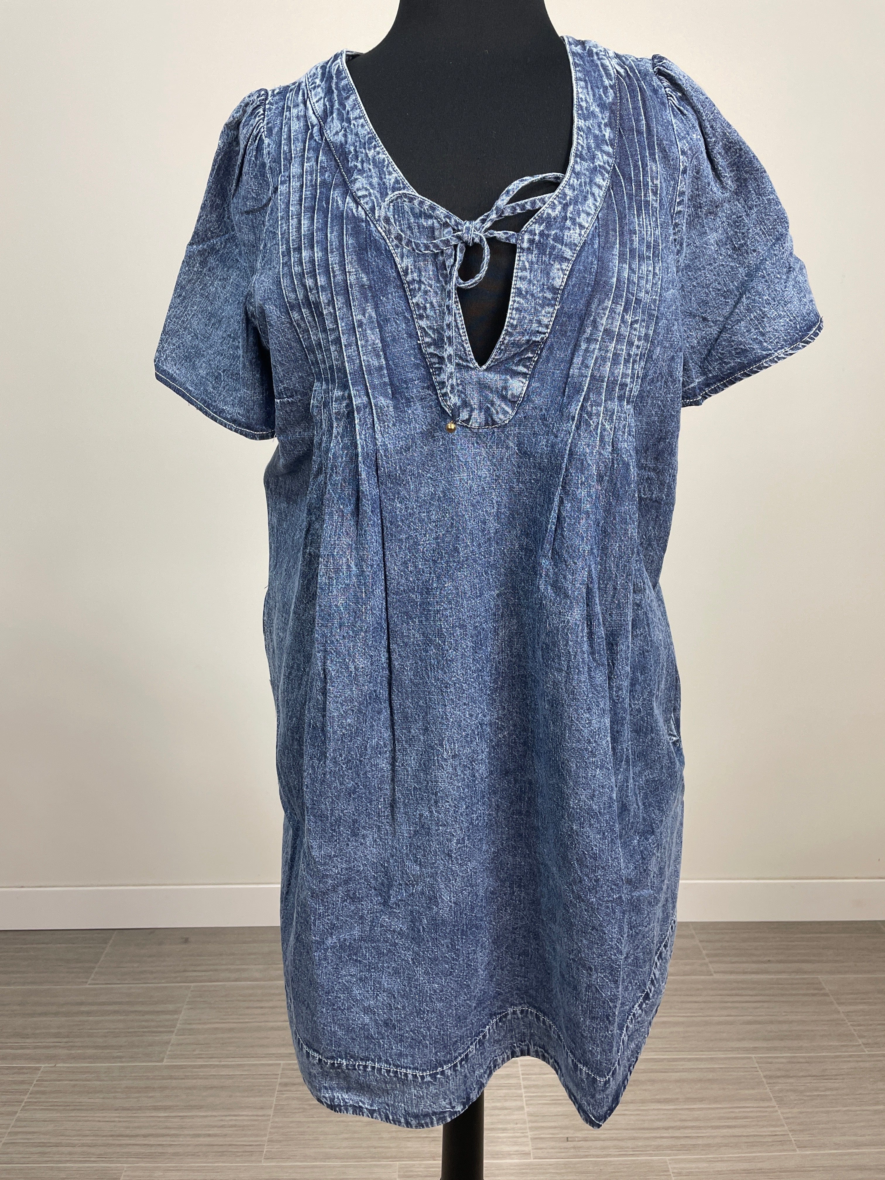 Washed Denim Pleated Dress