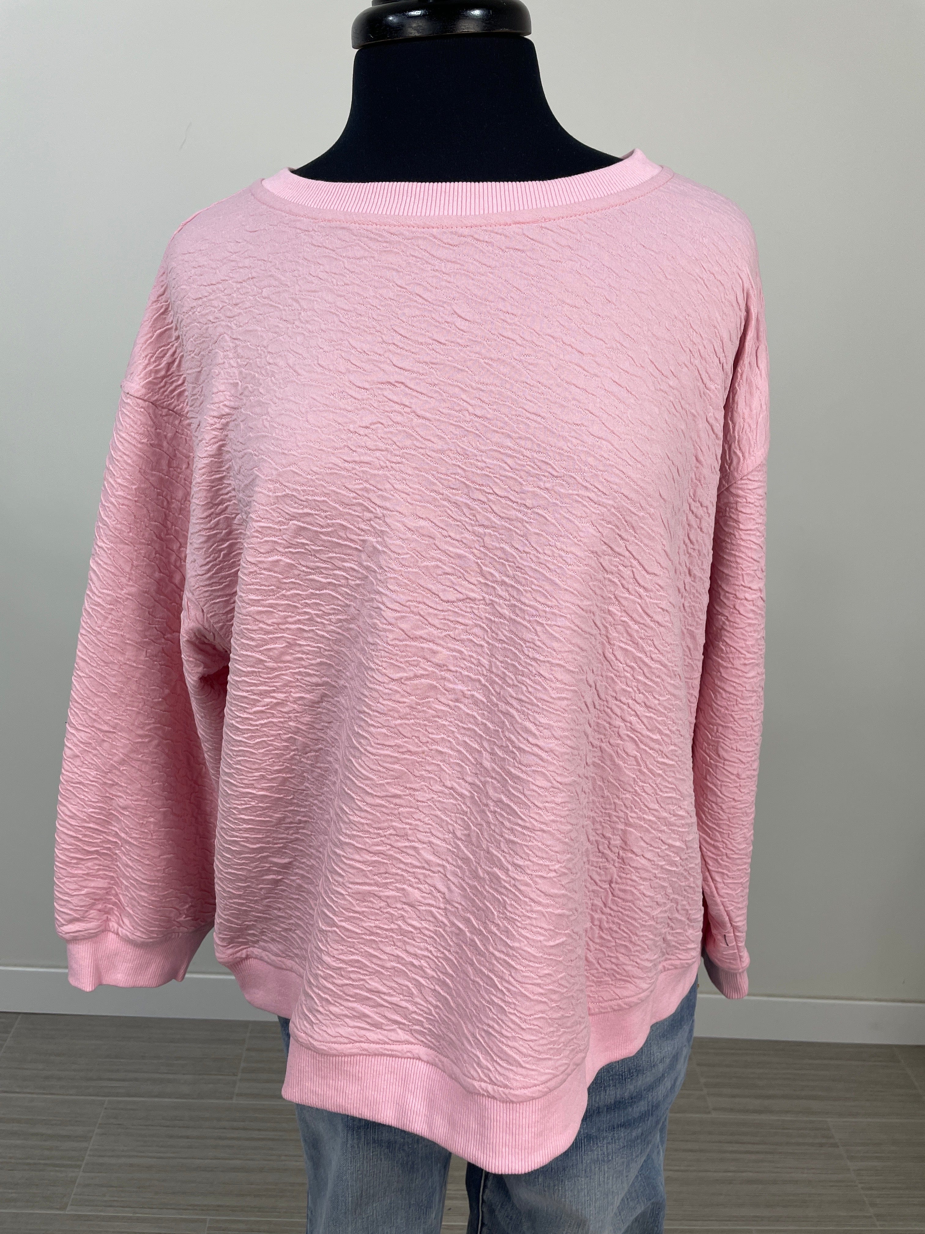 Blush Crinkle Texture Pullover