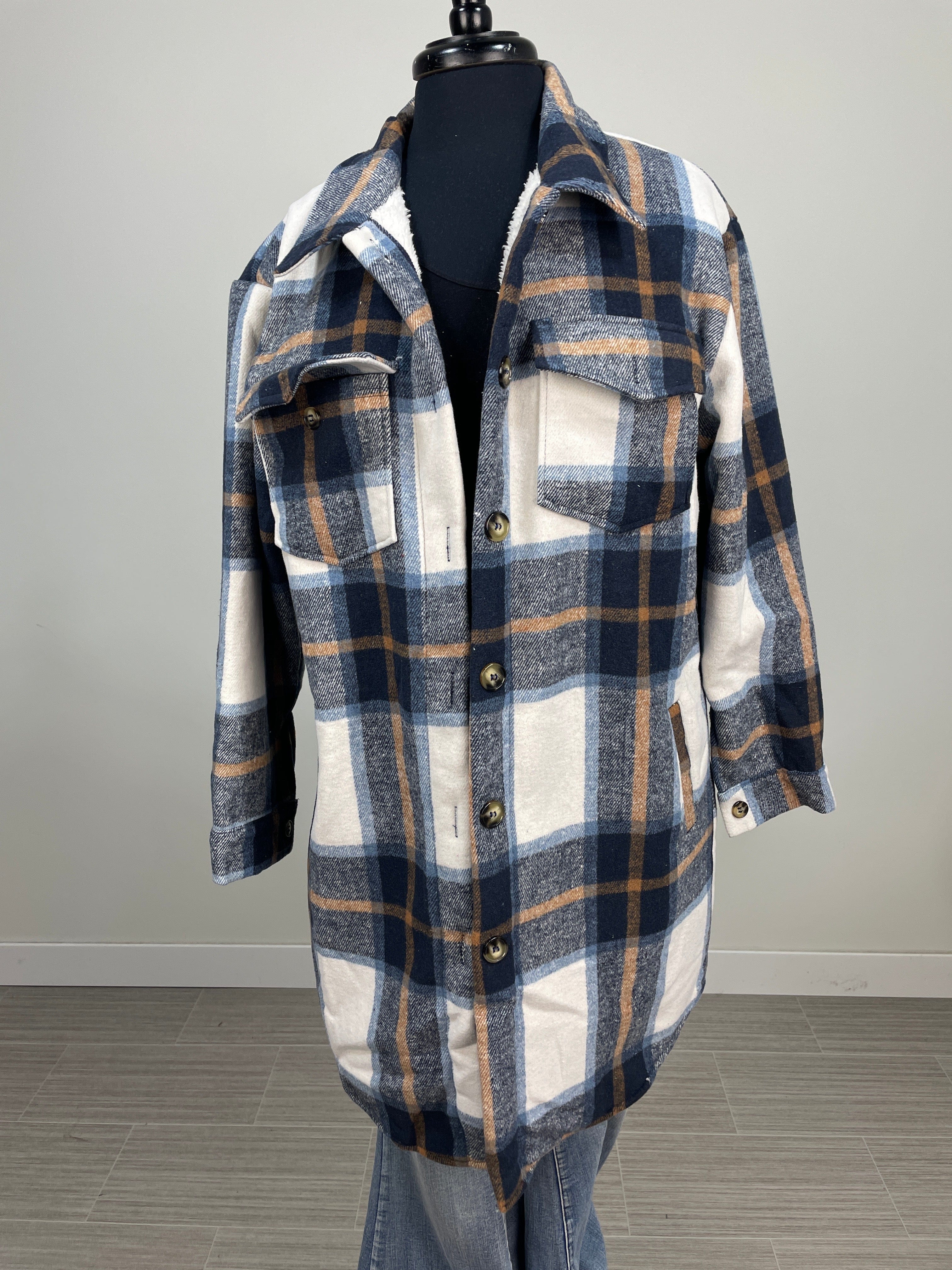 Blue Plaid Sherpa Lined Shacket