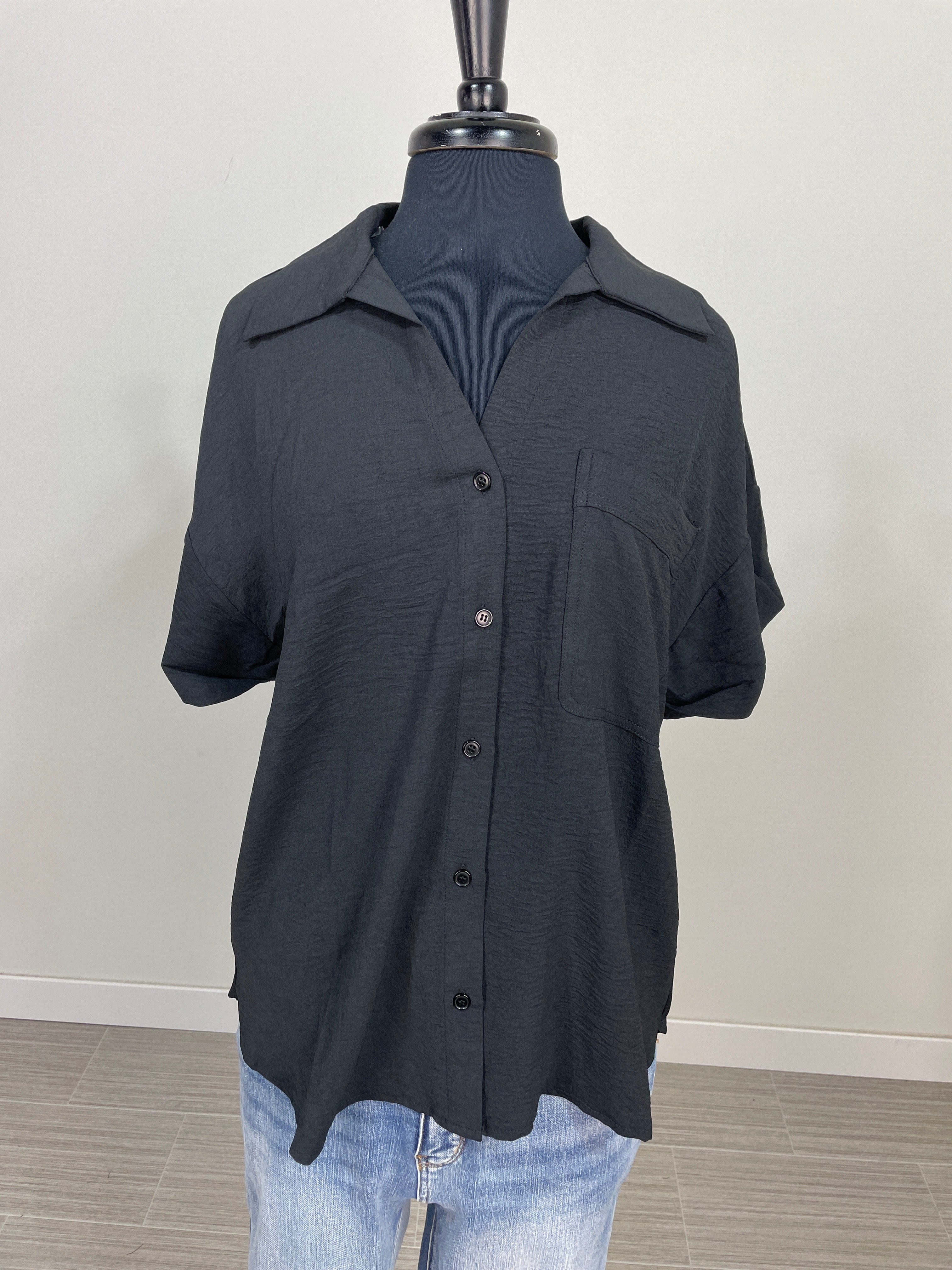 Black Breezy Button Up Blouse