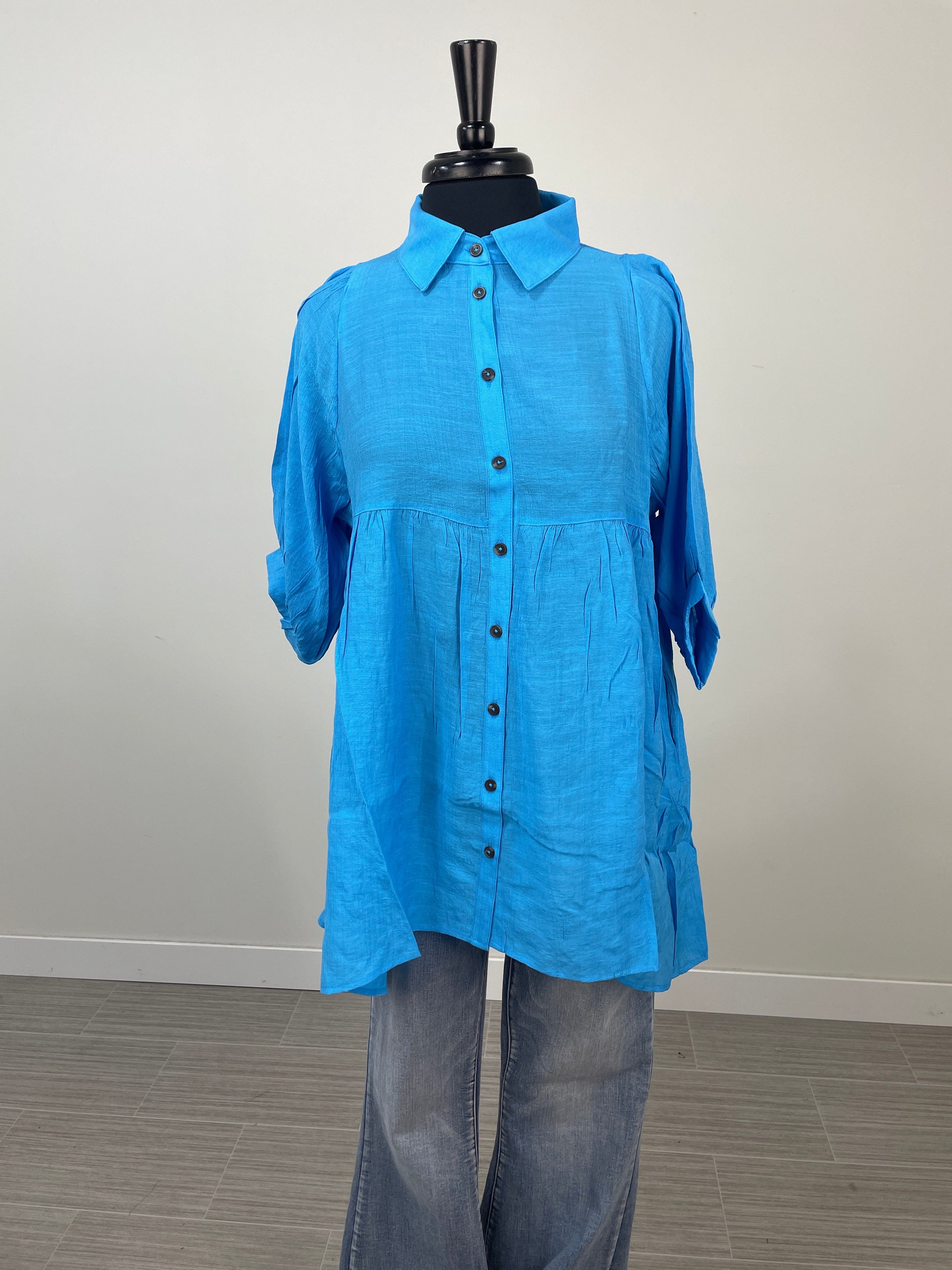Deep Sky Tiered Back Button Up Tunic