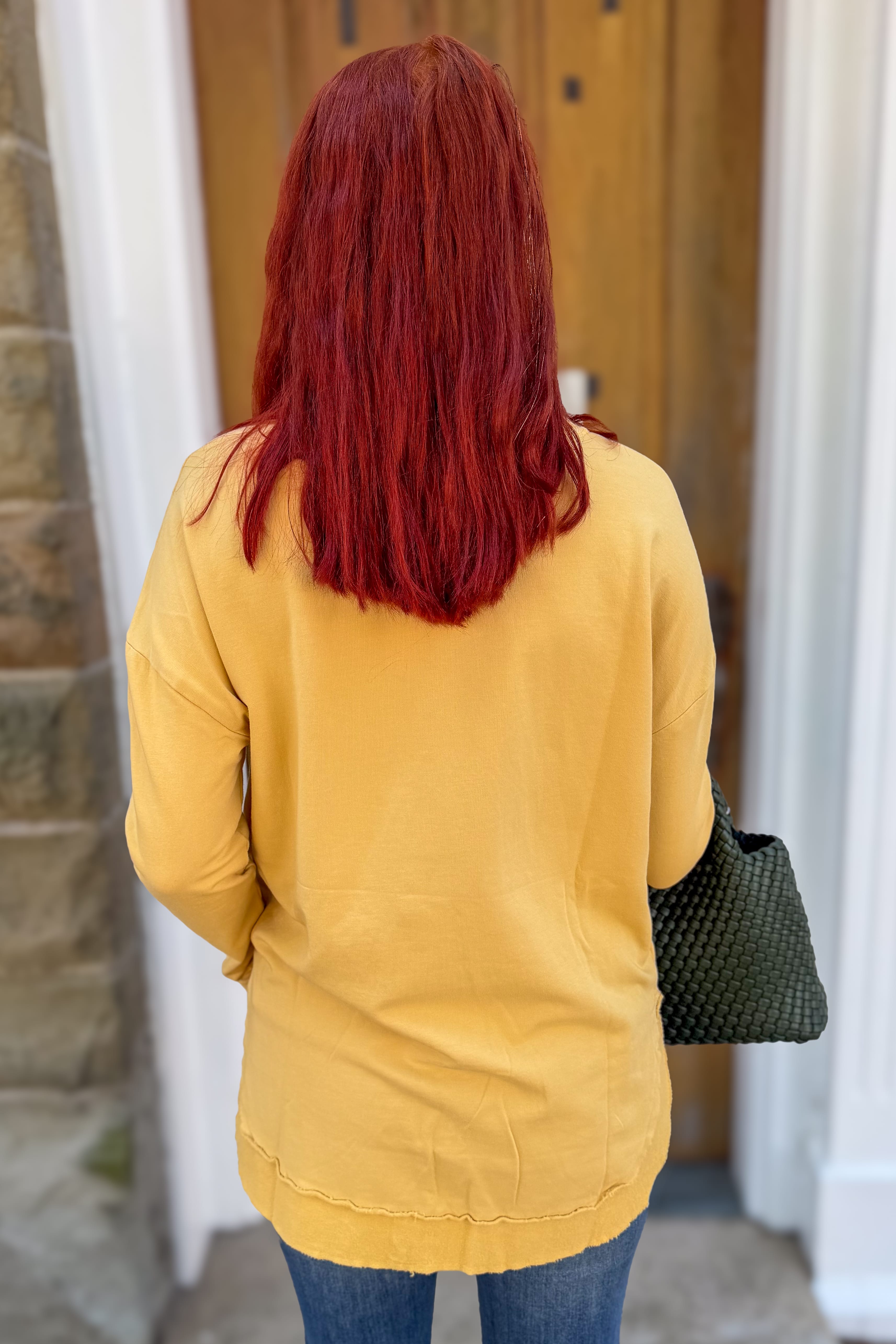 Yellow Raw Hem Pullover Top Back
