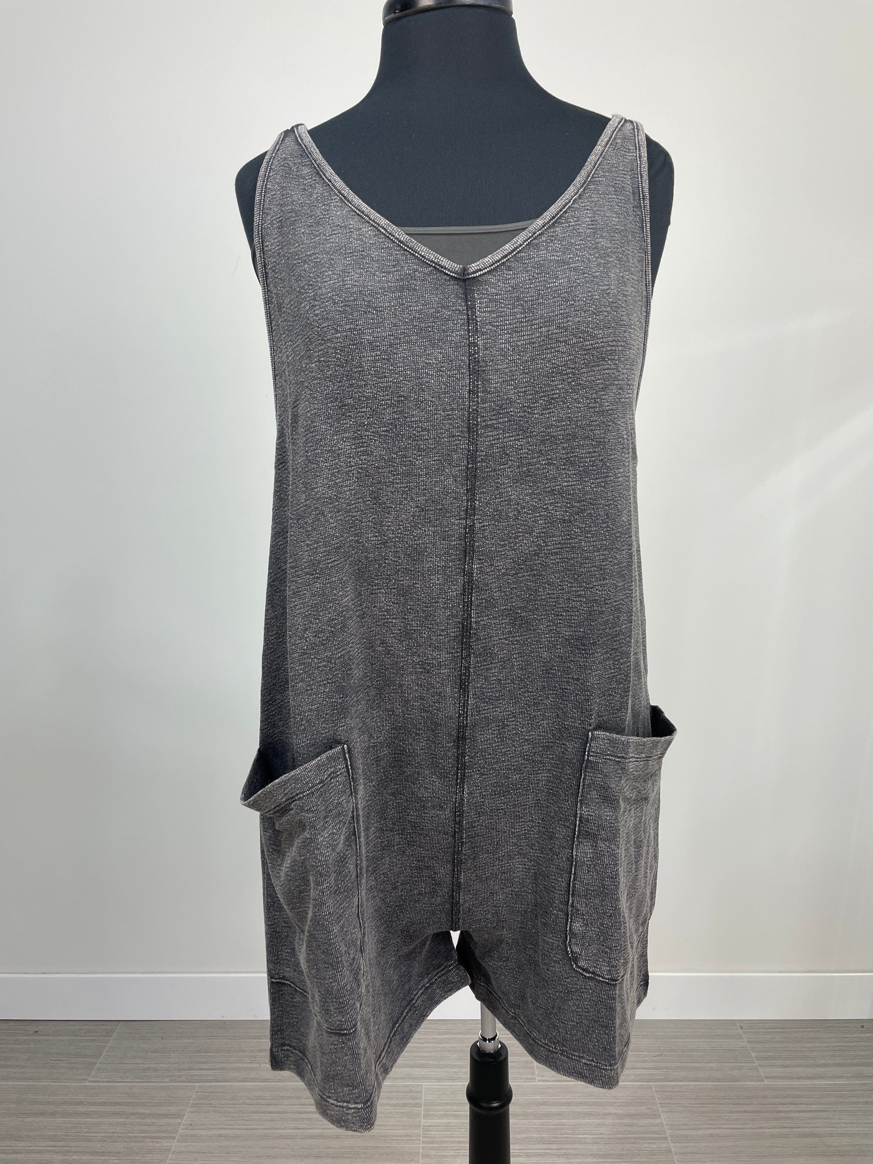 Black Acid Washed Knit Romper