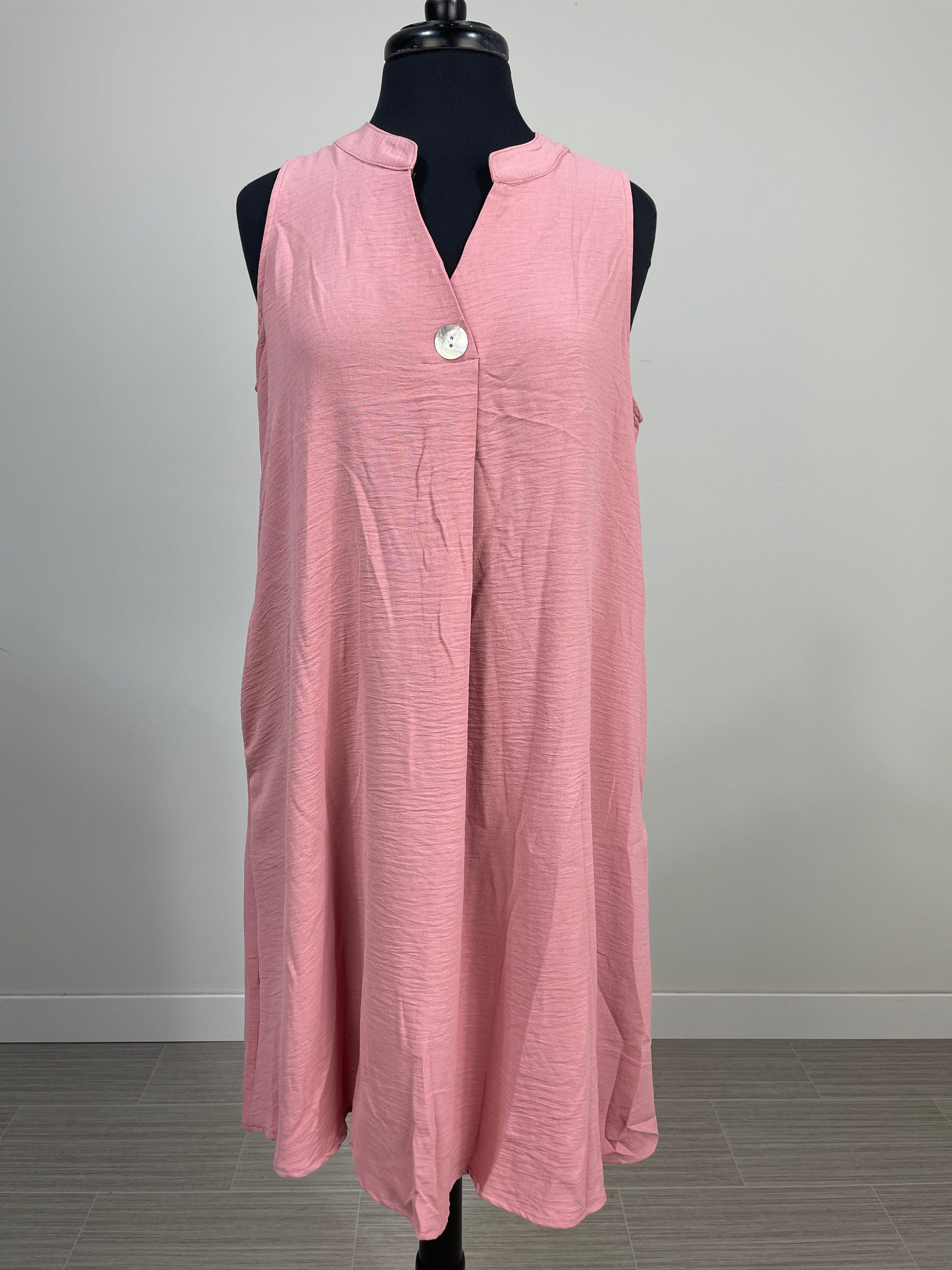 Dusty Pink Sleeveless Button Dress