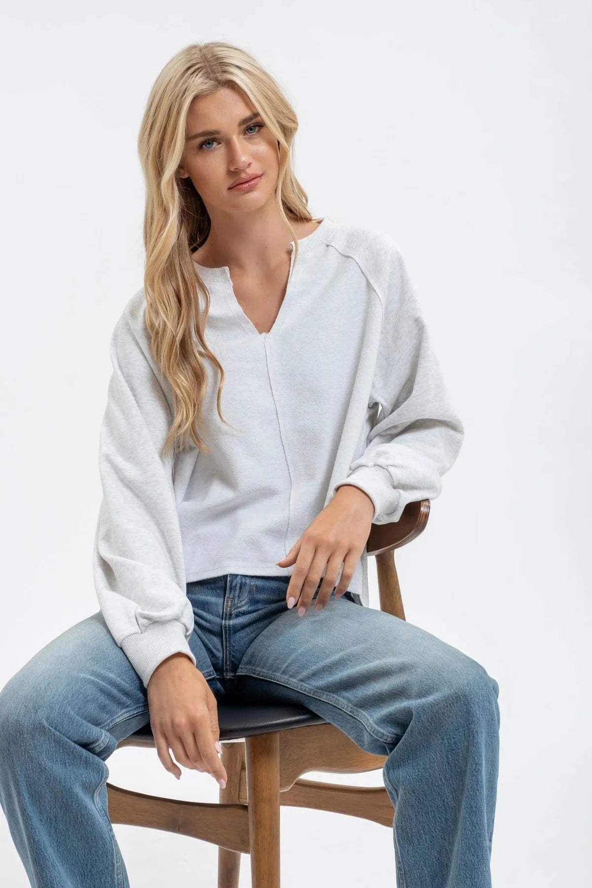 Heather Grey Exposed Seam Relaxed Top