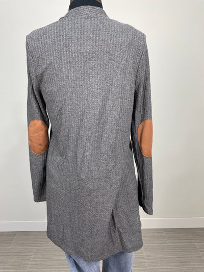 Charcoal Elbow Patch Waffle Cardigan
