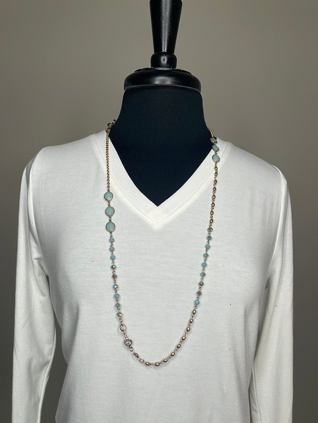 Mint Mixed Textures Long Gold Necklace