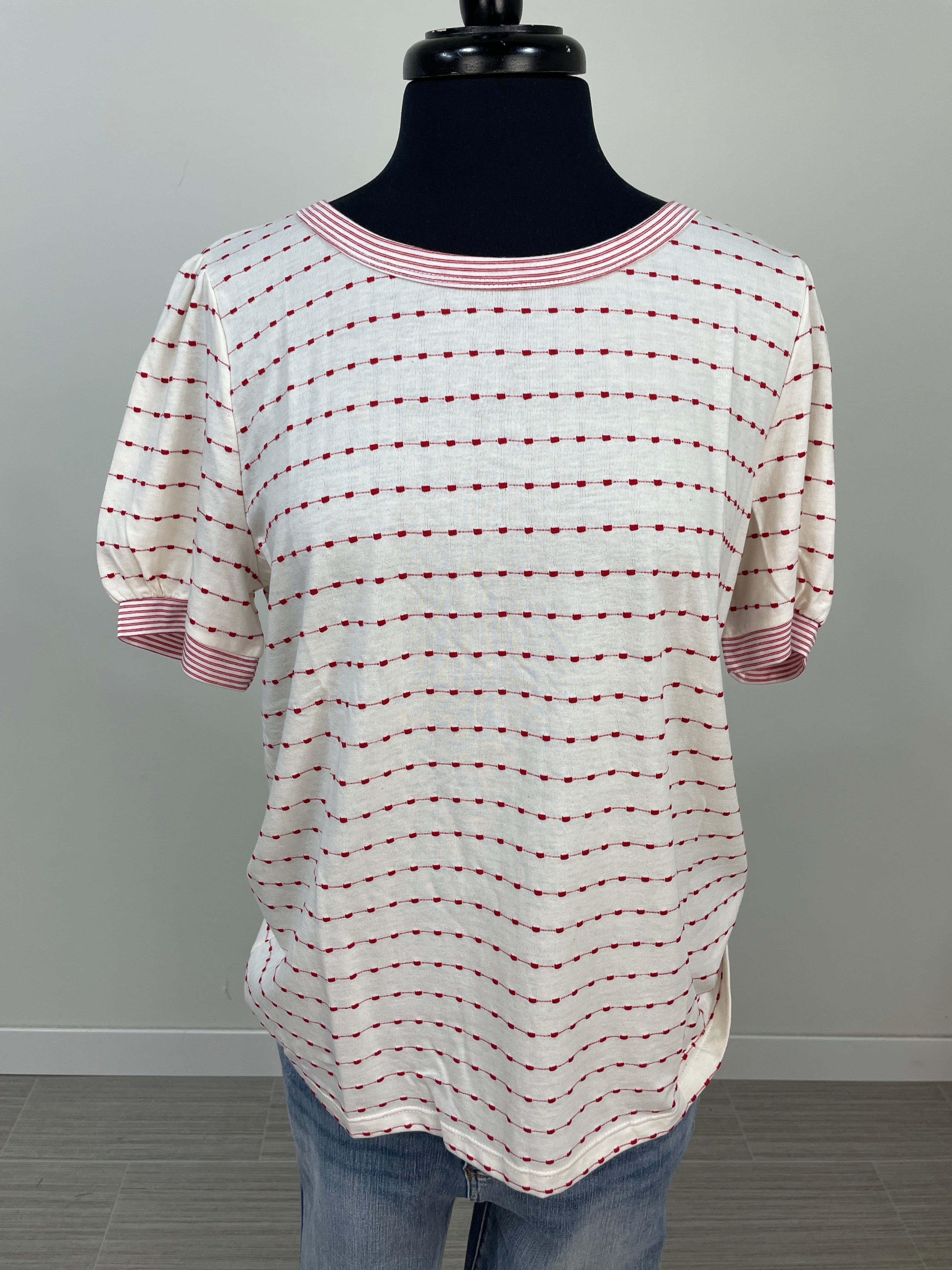 Off White Stripe Detail Crew Neck Top