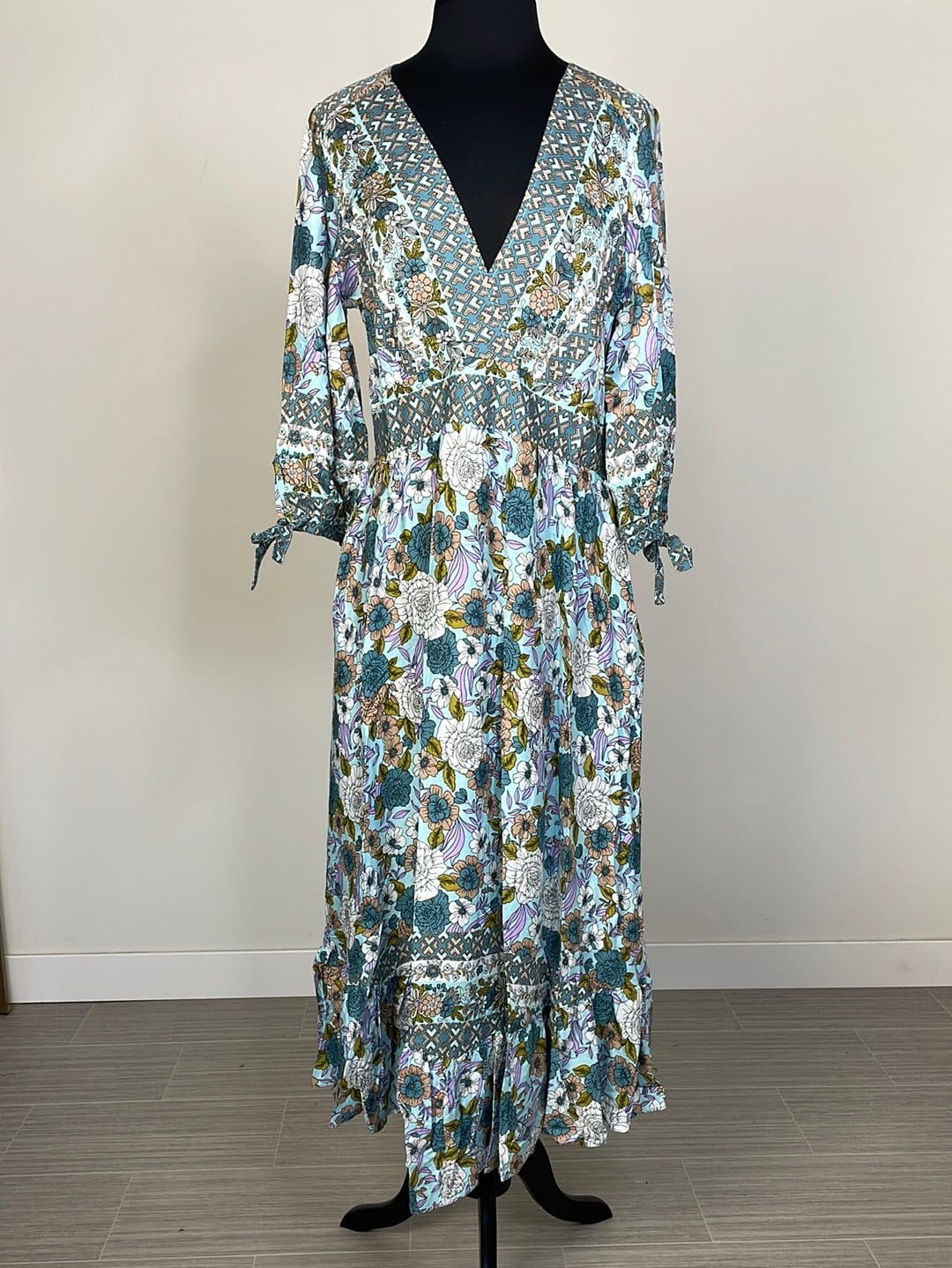 Sky Blue Floral Empire Waist Dress