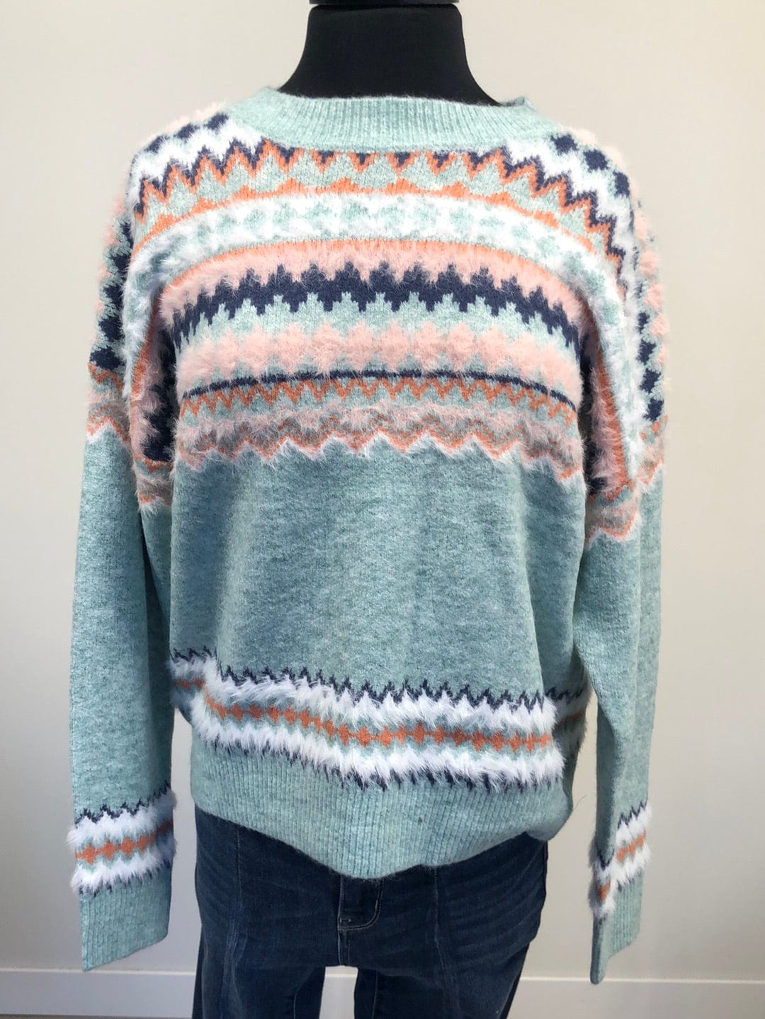 Mint & Navy Aztec Stripe Sweater