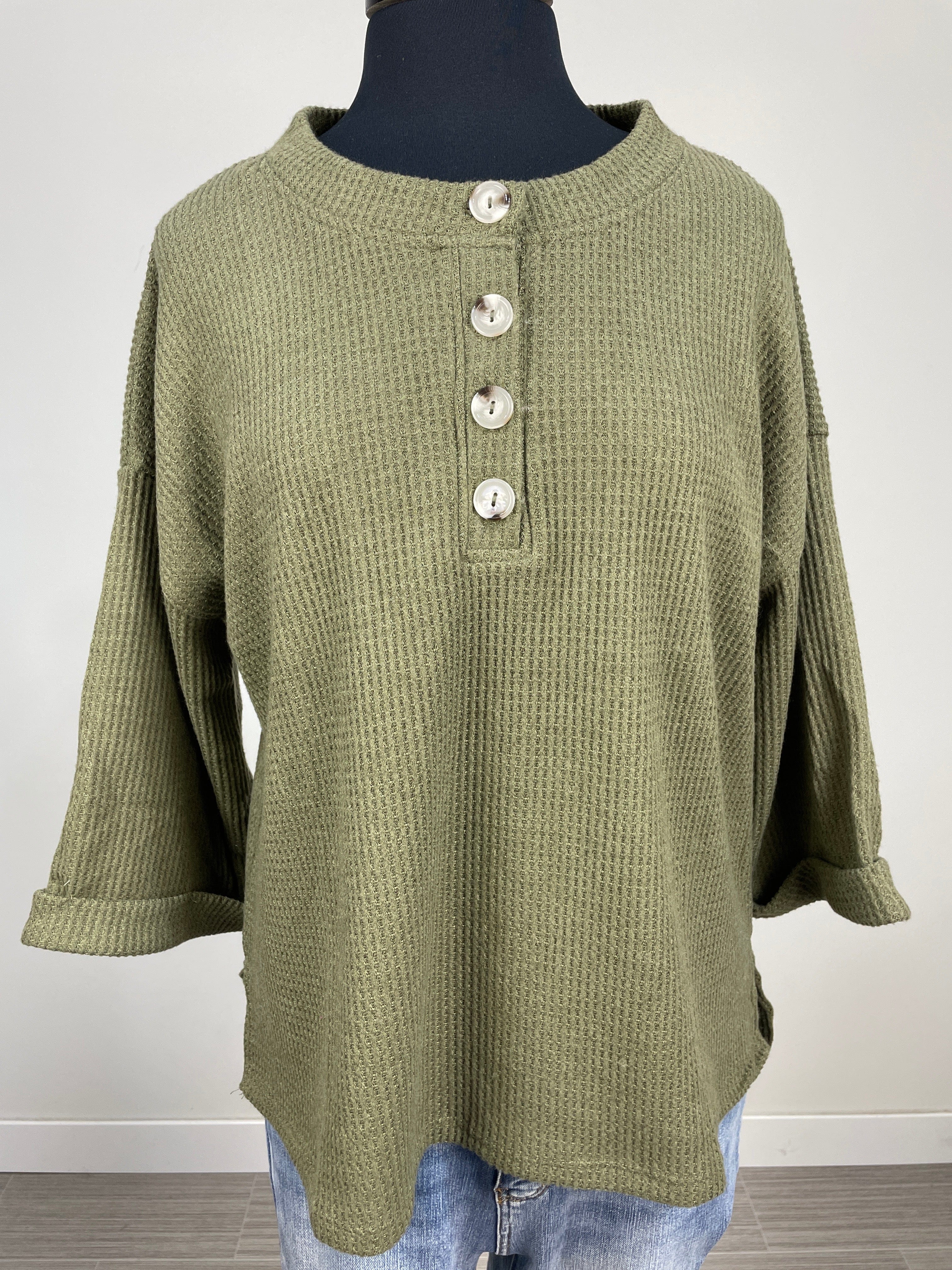 Olive Brushed Henley