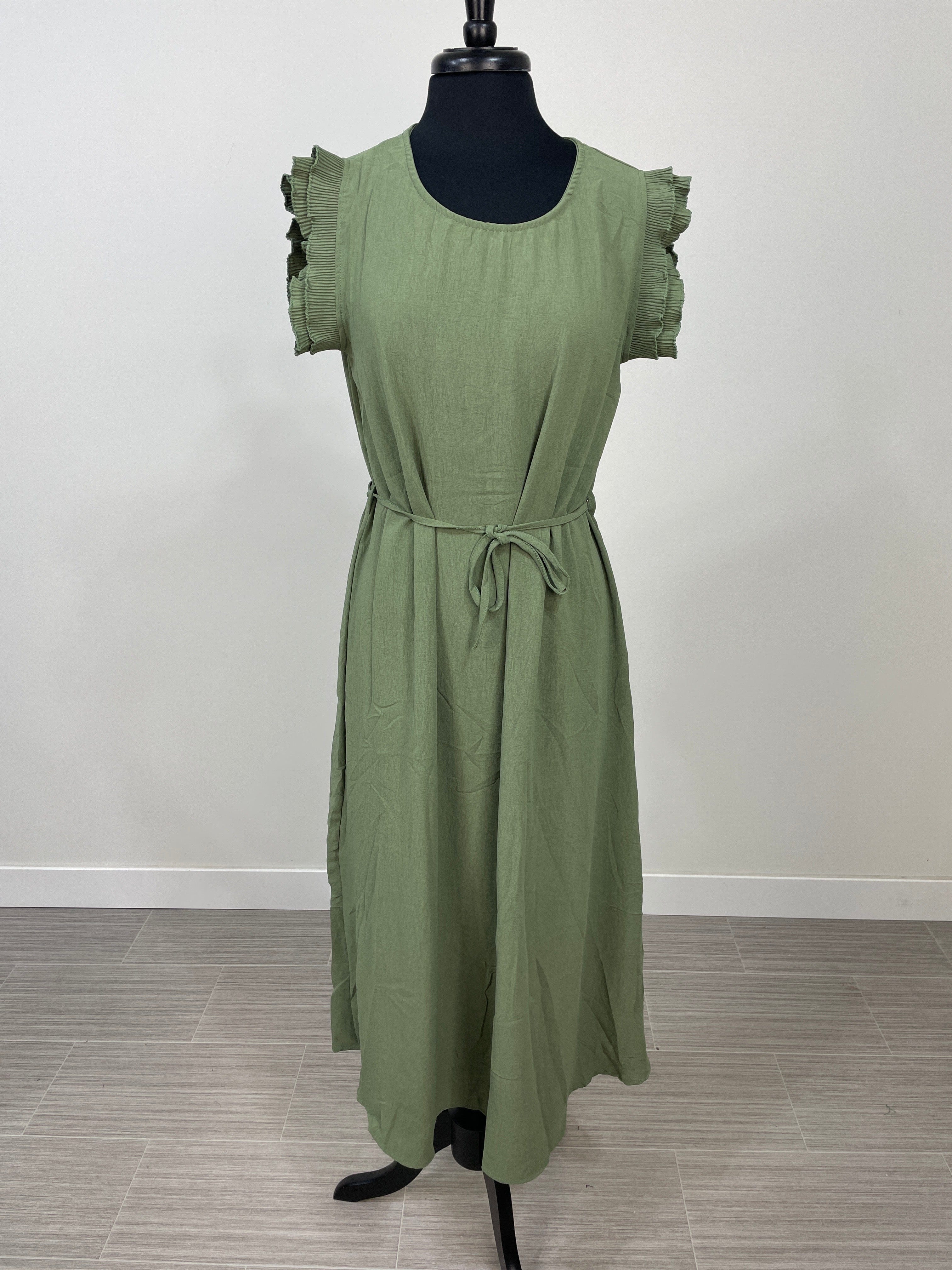 Green Double Ruffle Maxi Dress