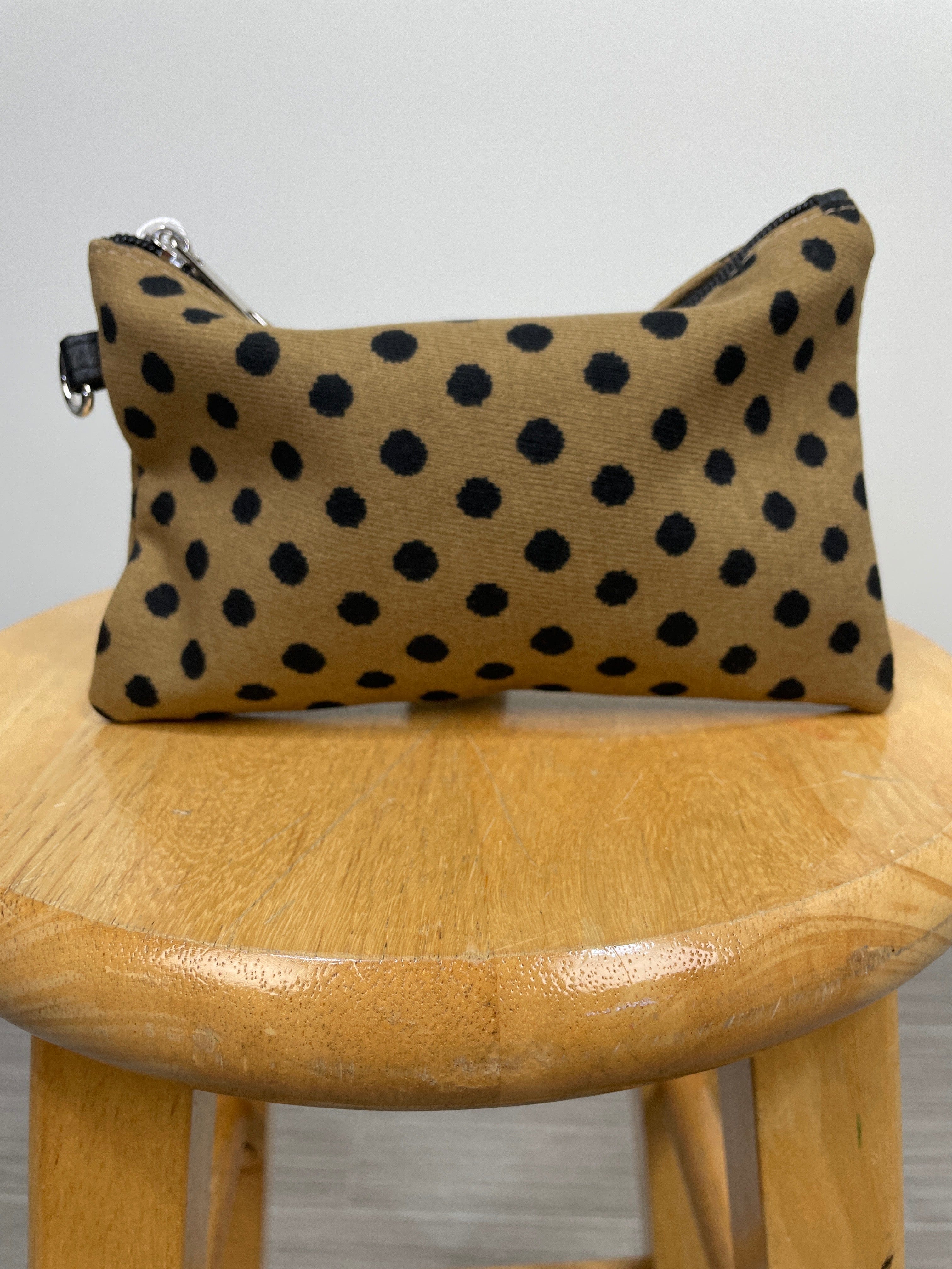 Brown Polka Dot Print Wristlet Pouch Bag