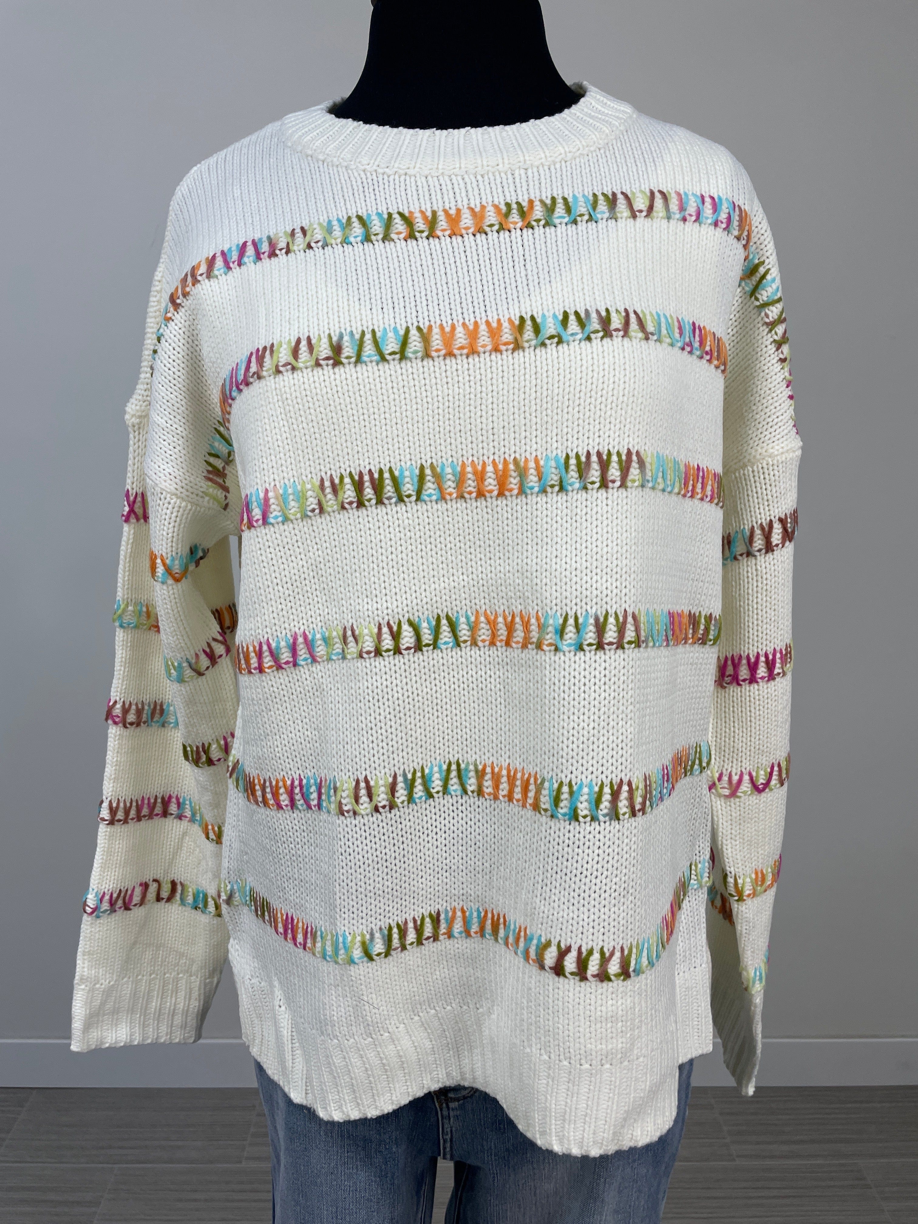 White Multi Striped Pullover